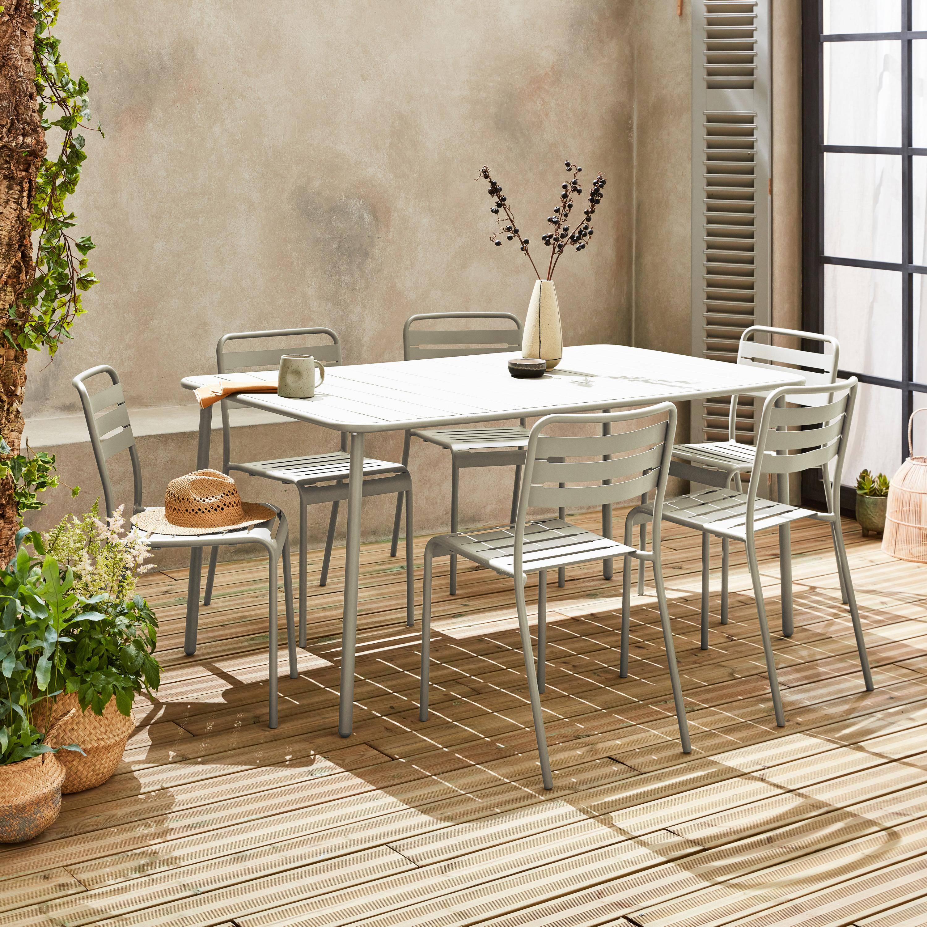 Beige metalen tuintafel Amélia + 6 stoelen Photo2