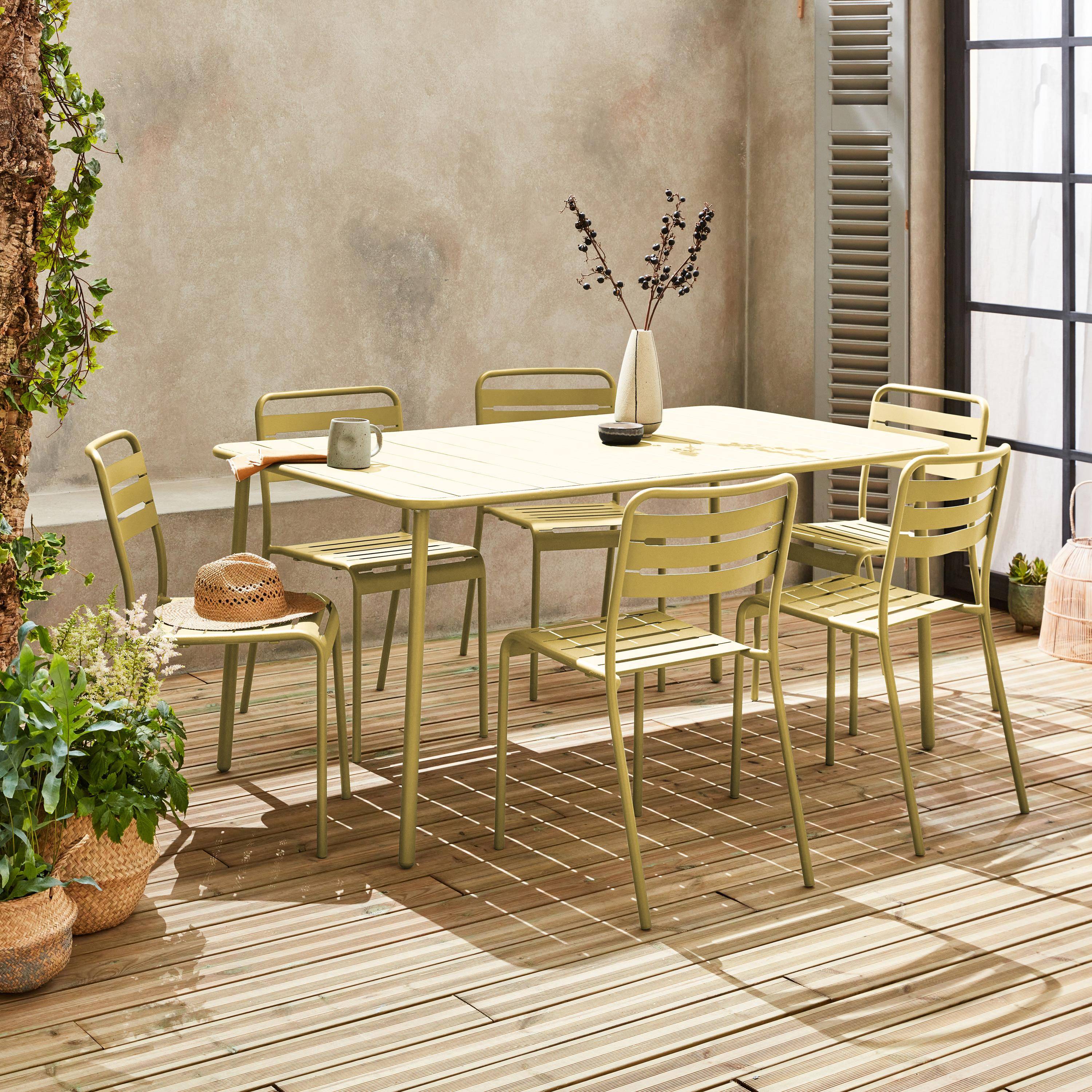 Table de jardin en métal jaune Amélia + 6 chaises Photo1