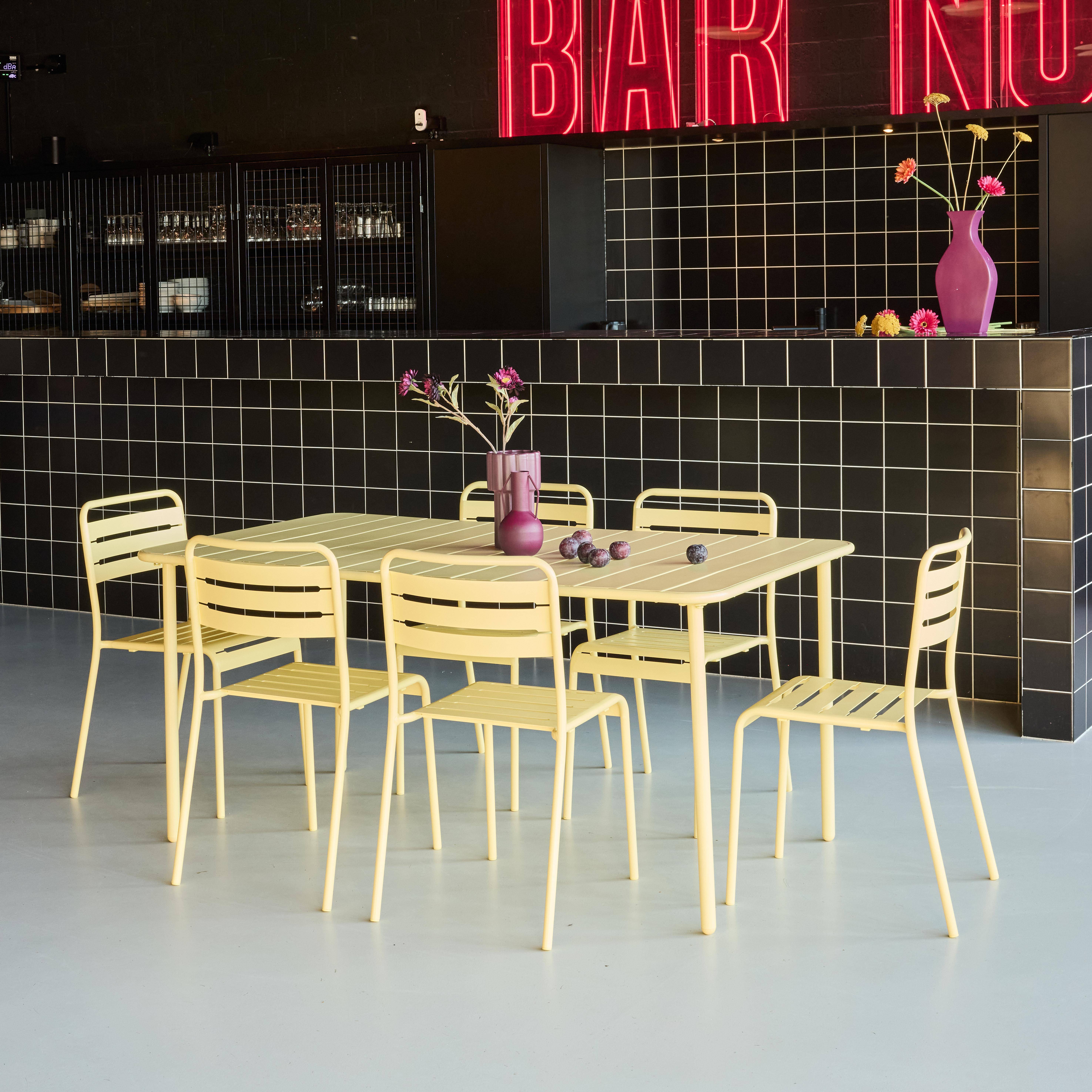 Table de jardin en métal jaune Amélia + 6 chaises Photo2