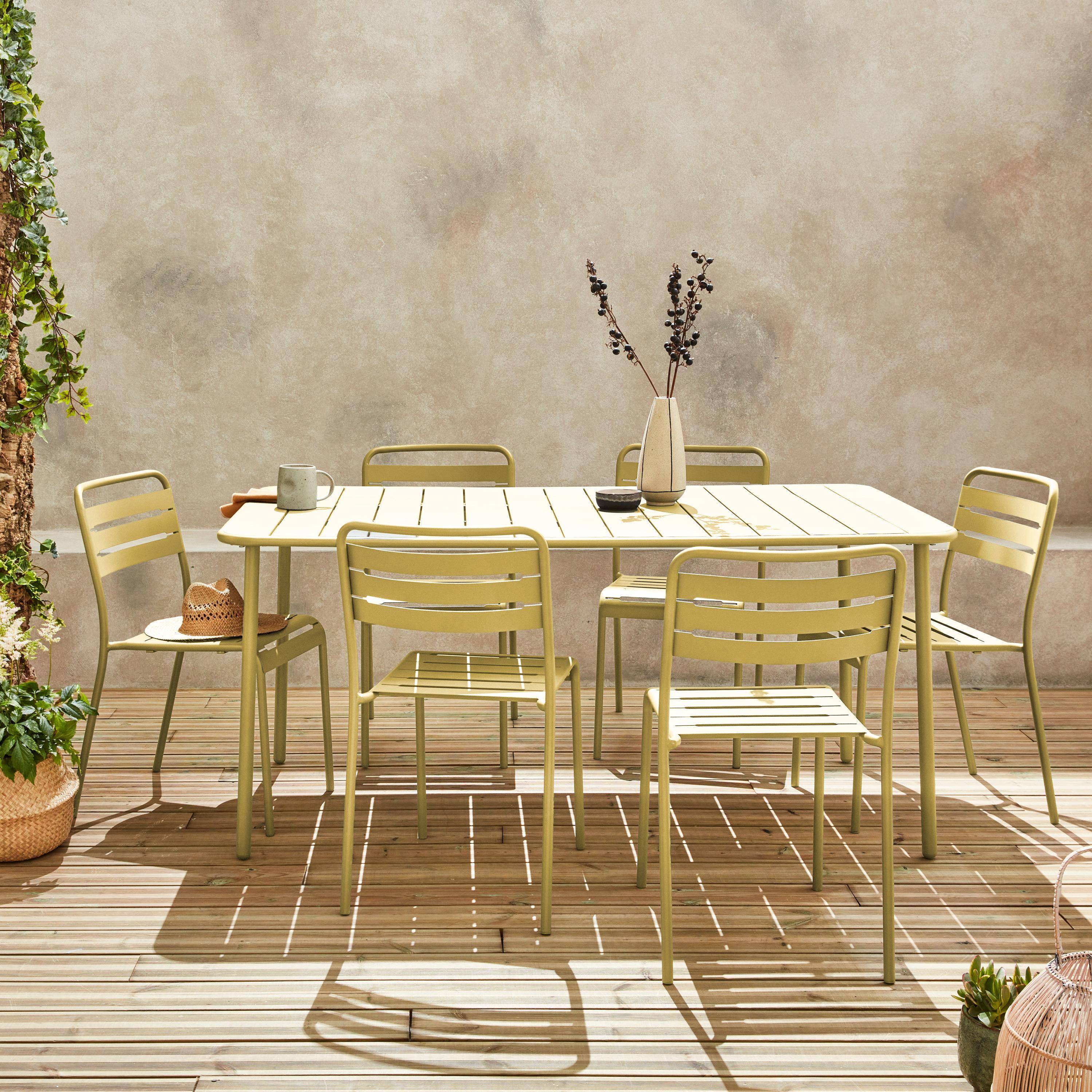 Table de jardin en métal jaune Amélia + 6 chaises Photo1