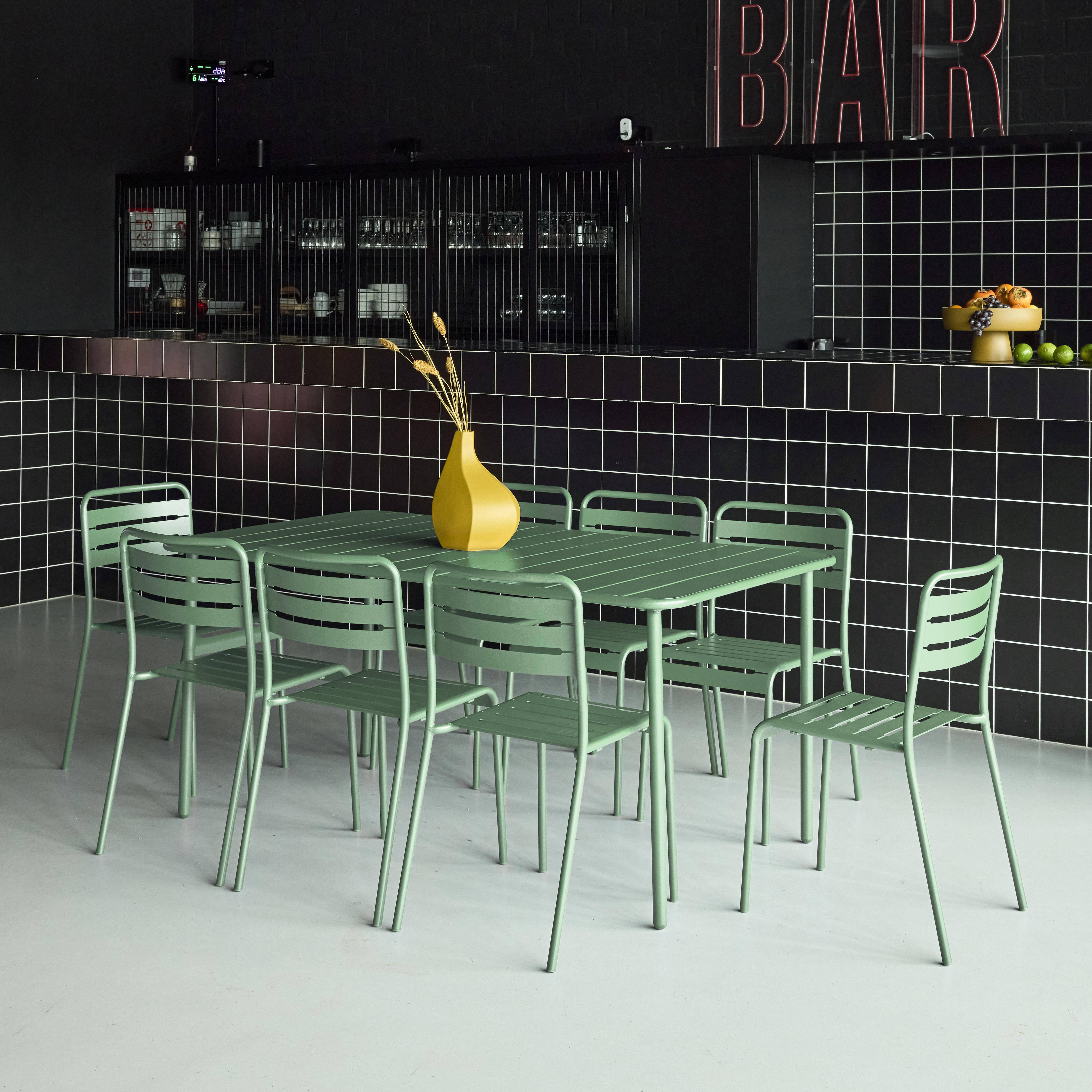 Mesa de jardim com 8 cadeiras de metal Verde - 141.2x80x72.5 cm,sweeek,Photo2