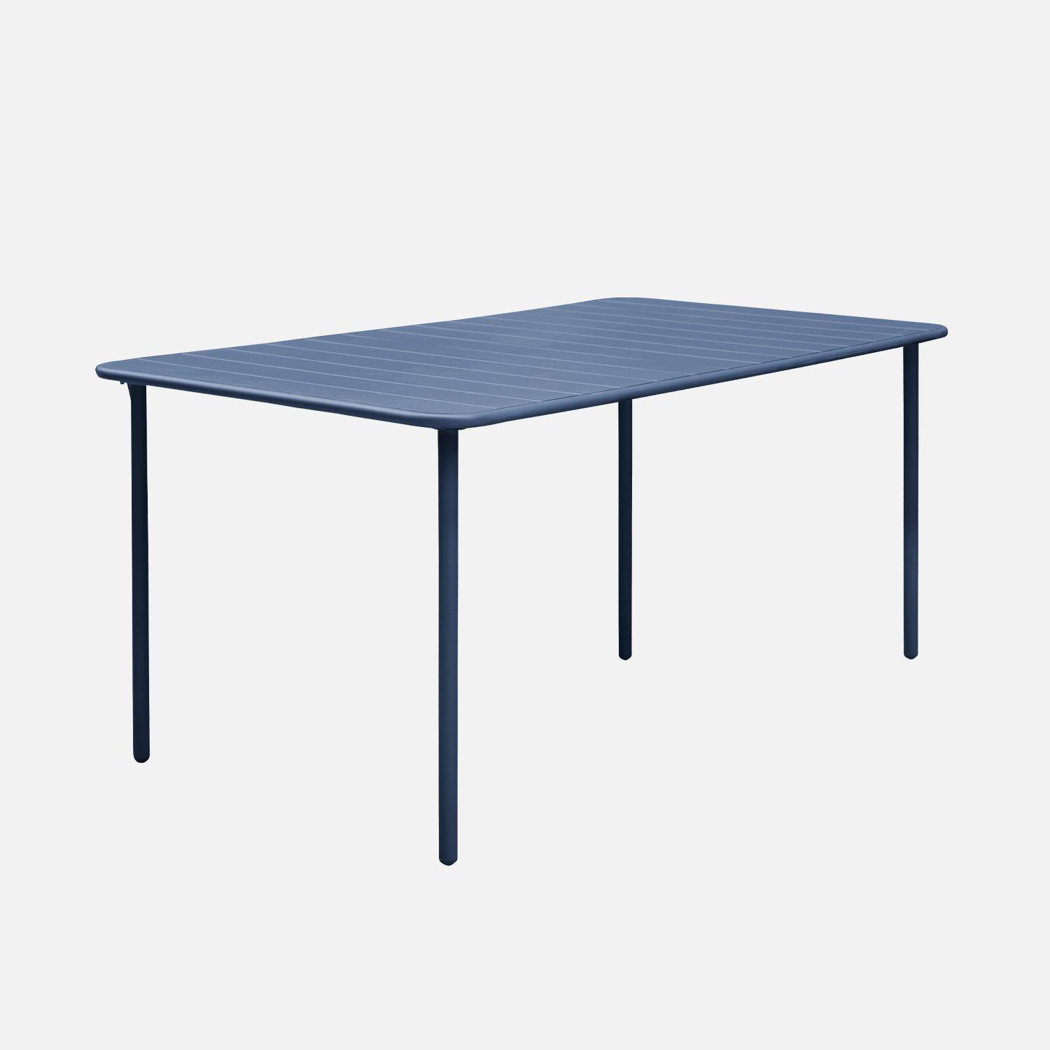 Table de jardin en métal bleu marine + 8 chaises, traitement antirouille, lattes et bords arrondis  Photo3