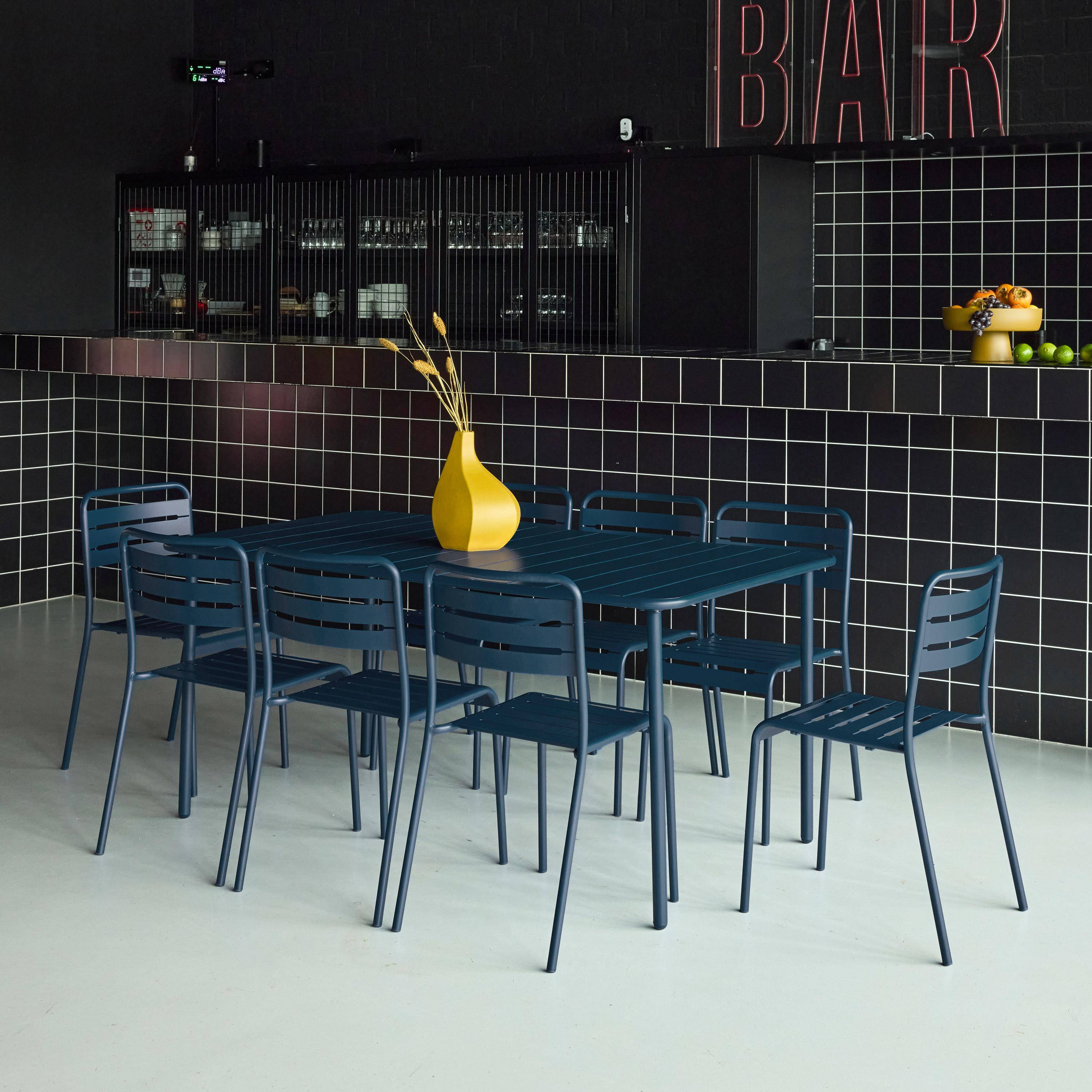 Set tavolo da giardino in acciaio con 8 sedie, 160cm Blu navy - 141.2x80x72.5 cm,sweeek,Photo2