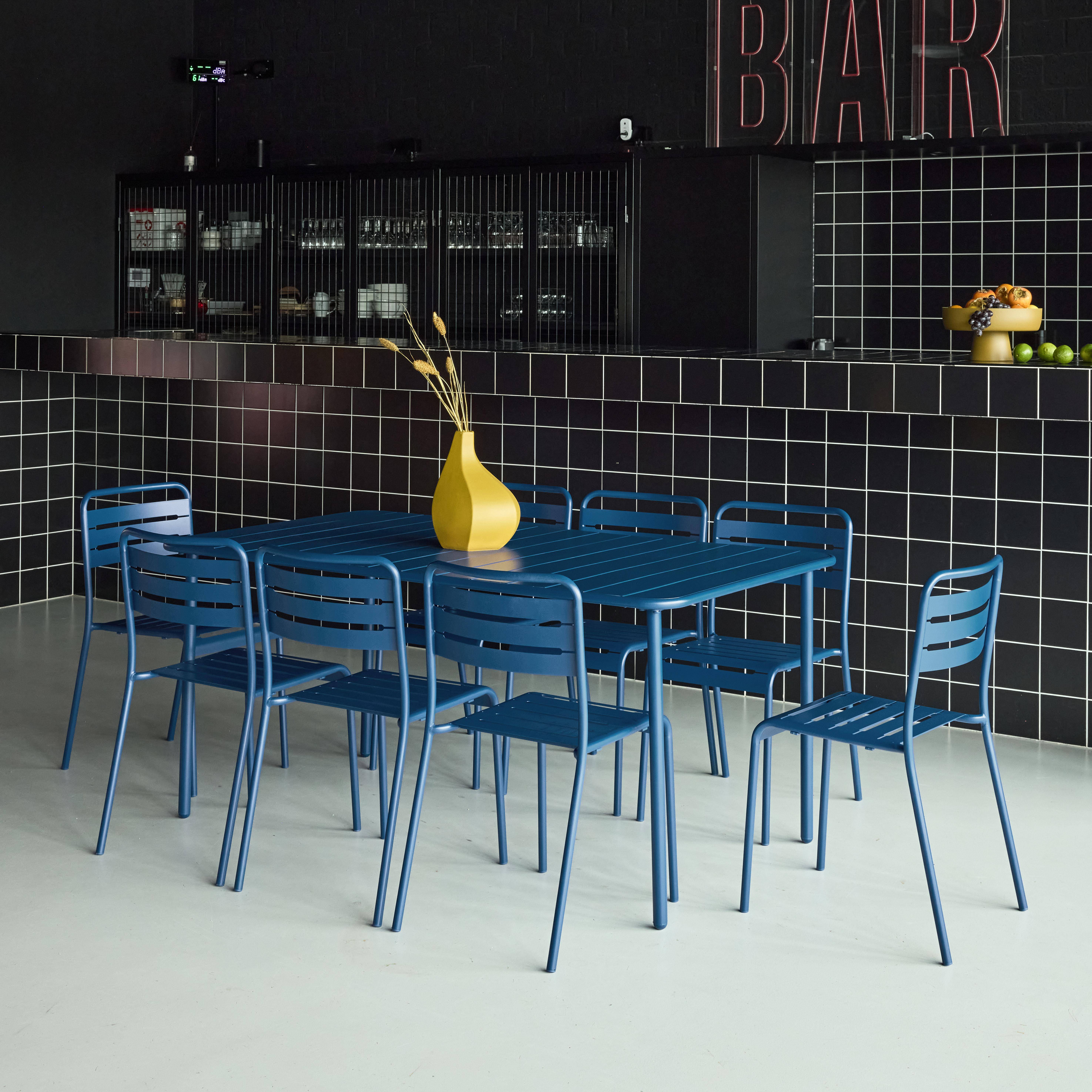 Set tavolo da giardino bistrot in metallo con 8 sedie Blu navy - 141.2x80x72.5 cm,sweeek,Photo2