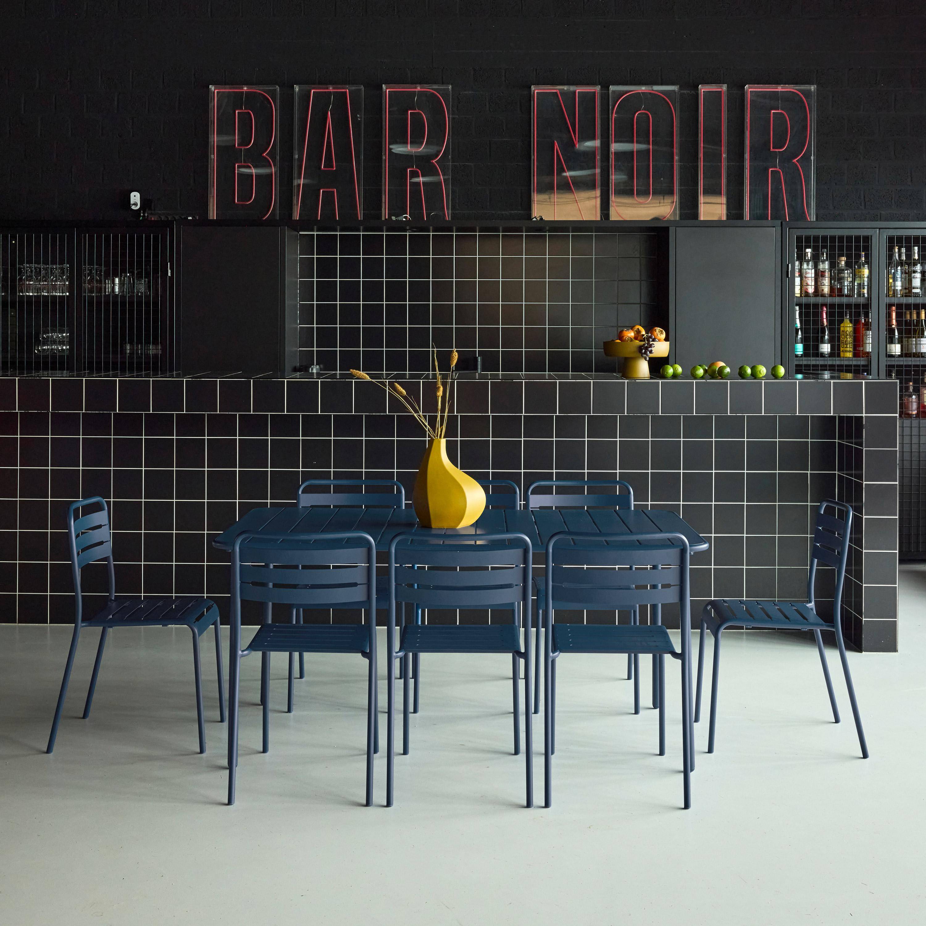 Set tavolo da giardino in acciaio con 8 sedie, 160cm Blu navy - 141.2x80x72.5 cm,sweeek,Photo1