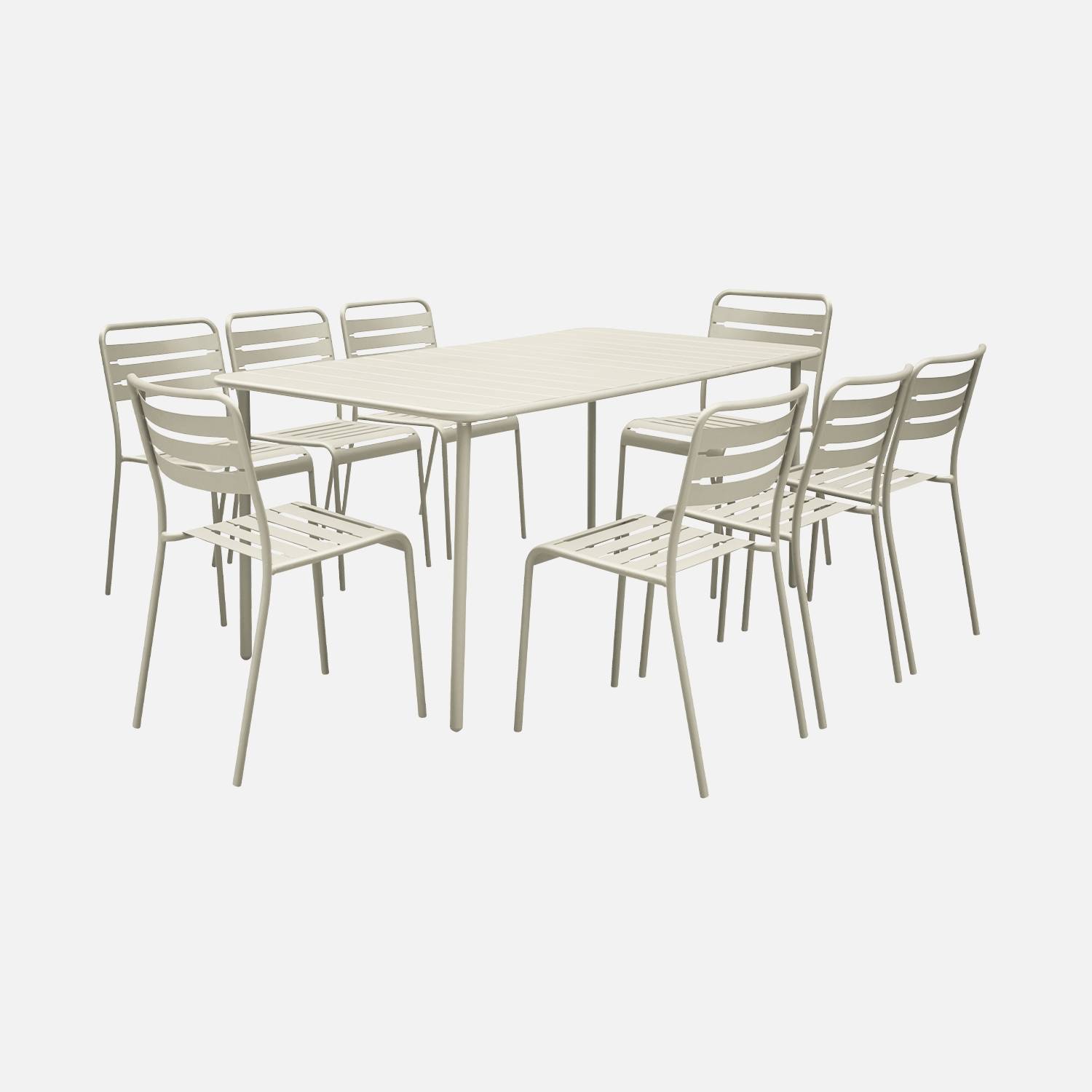 Tuintafel met metalen frame en 8 beige stoelen