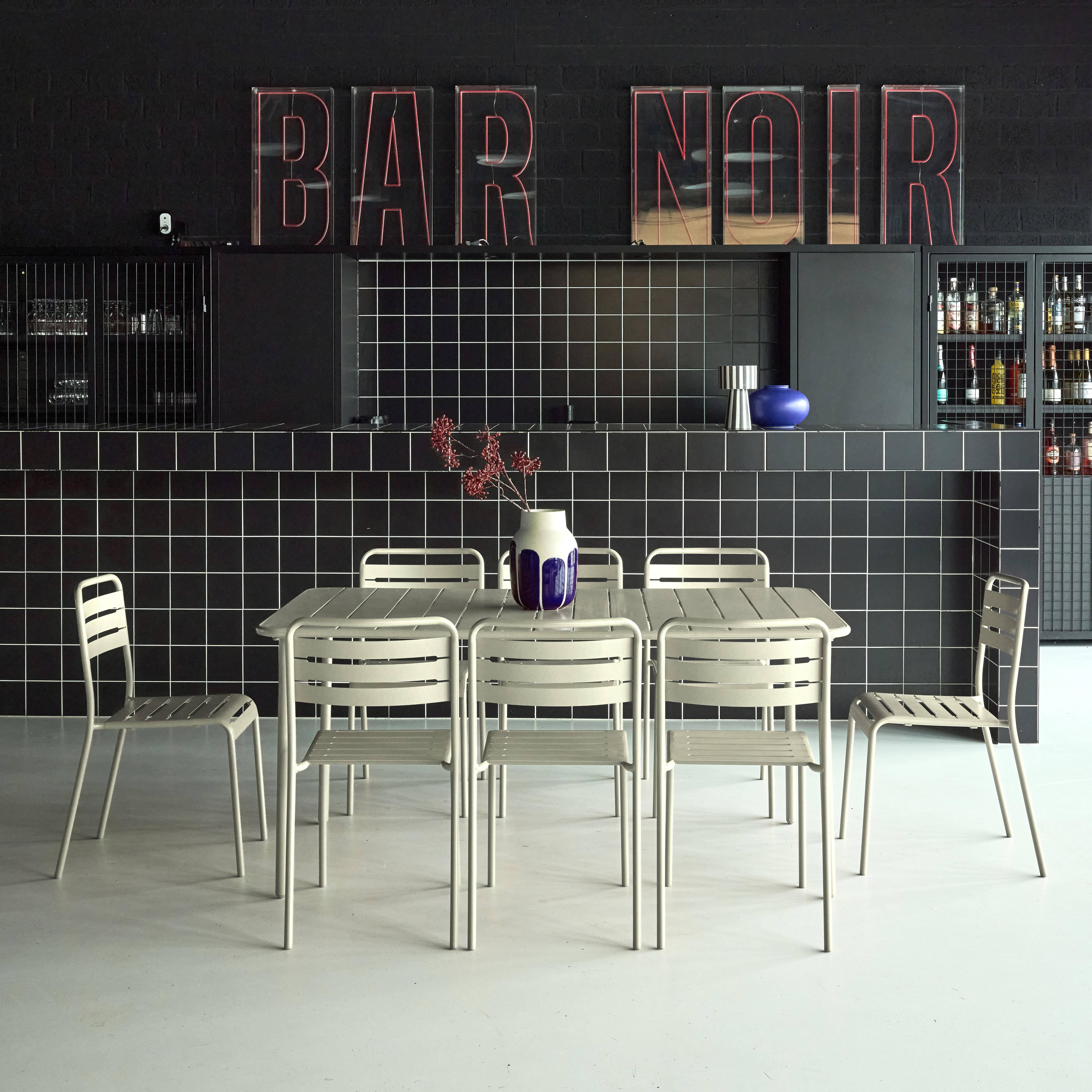 Table de jardin métal + 8 assises beige traitement antirouille, lattes et bords arrondis  Photo1