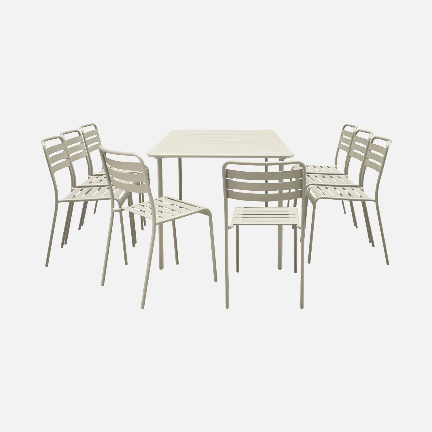 Table de jardin en métal beige + 8 chaises, traitement antirouille, lattes et bords arrondis  Photo2