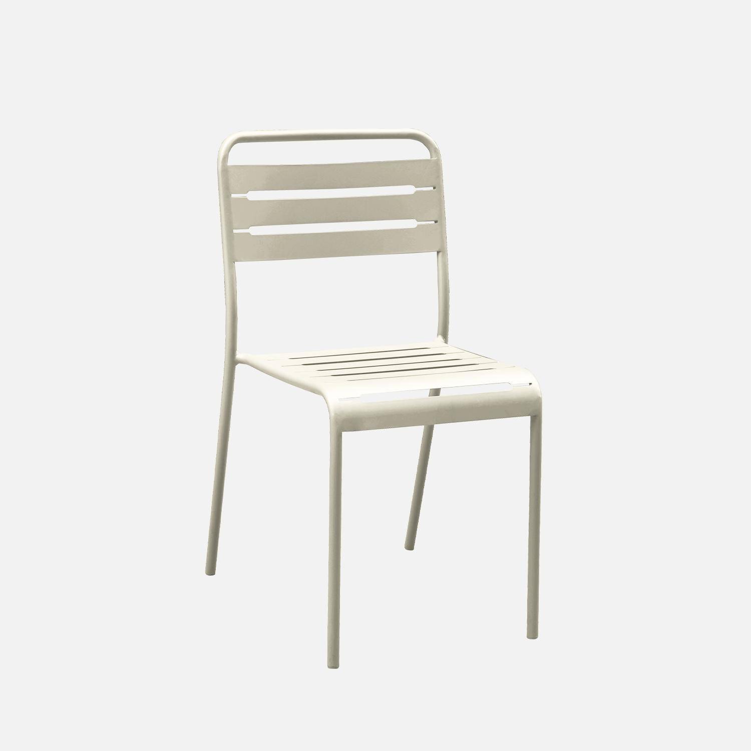 Table de jardin en métal beige + 8 chaises, traitement antirouille, lattes et bords arrondis  Photo4