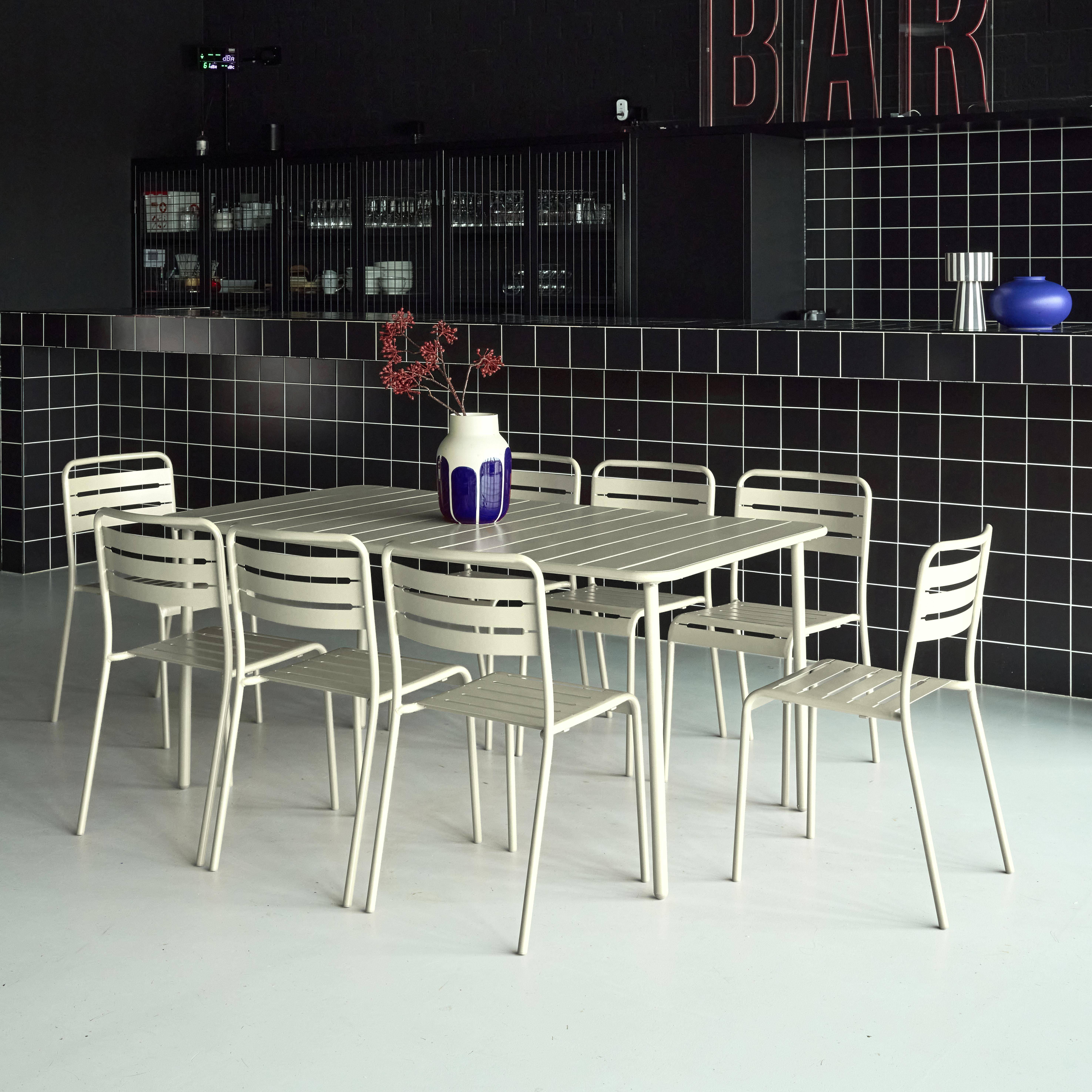 Table de jardin métal + 8 assises beige traitement antirouille, lattes et bords arrondis ,sweeek,Photo2