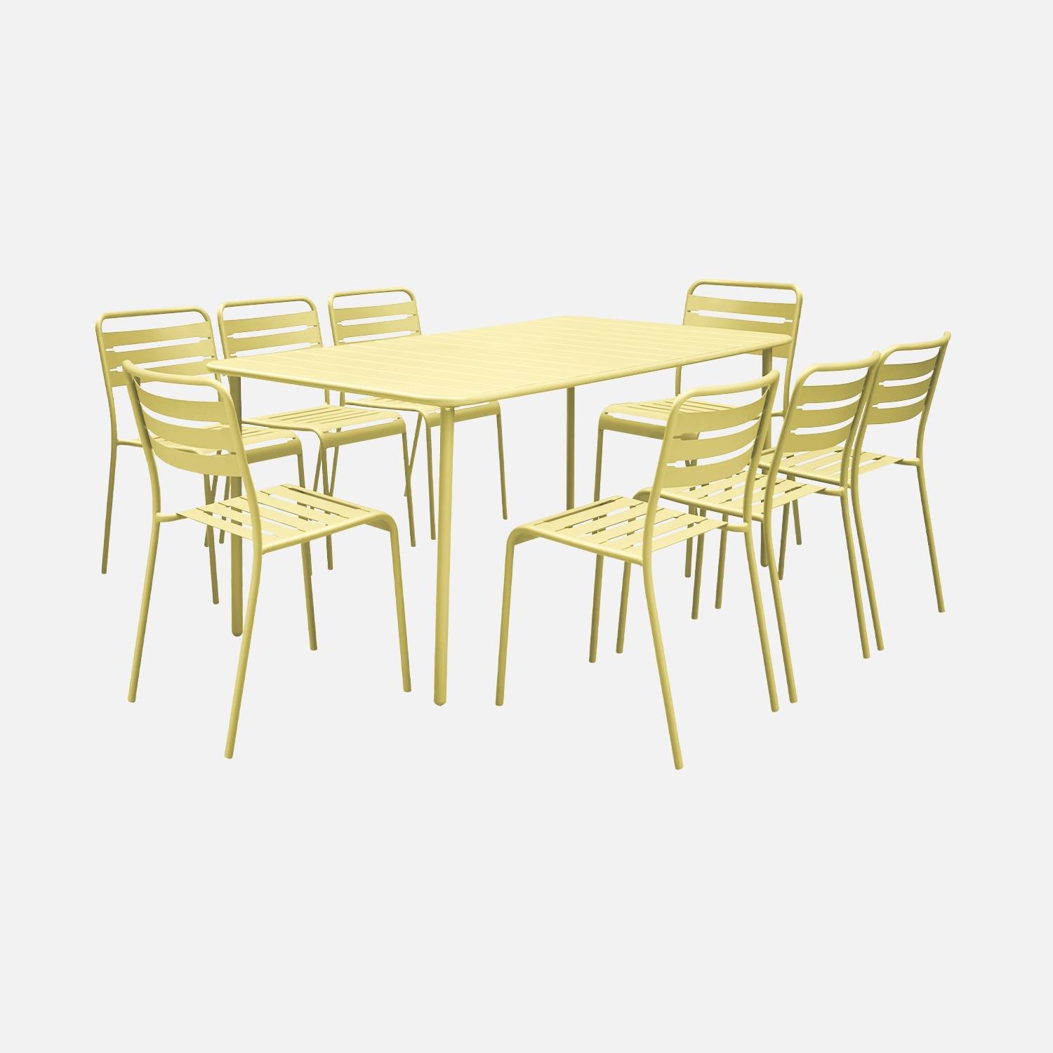Tuinset met metalen tafel en 8 gele stoelen