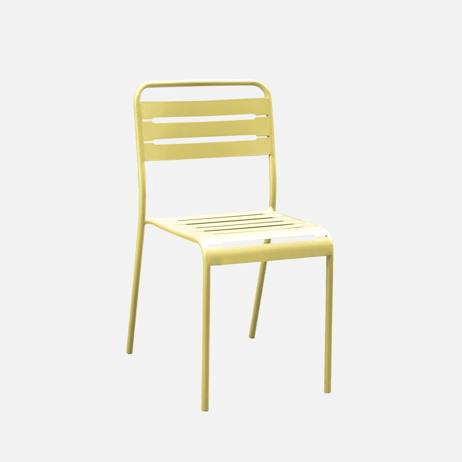 Table de jardin en métal jaune + 8 chaises, traitement antirouille, lattes et bords arrondis  Photo4