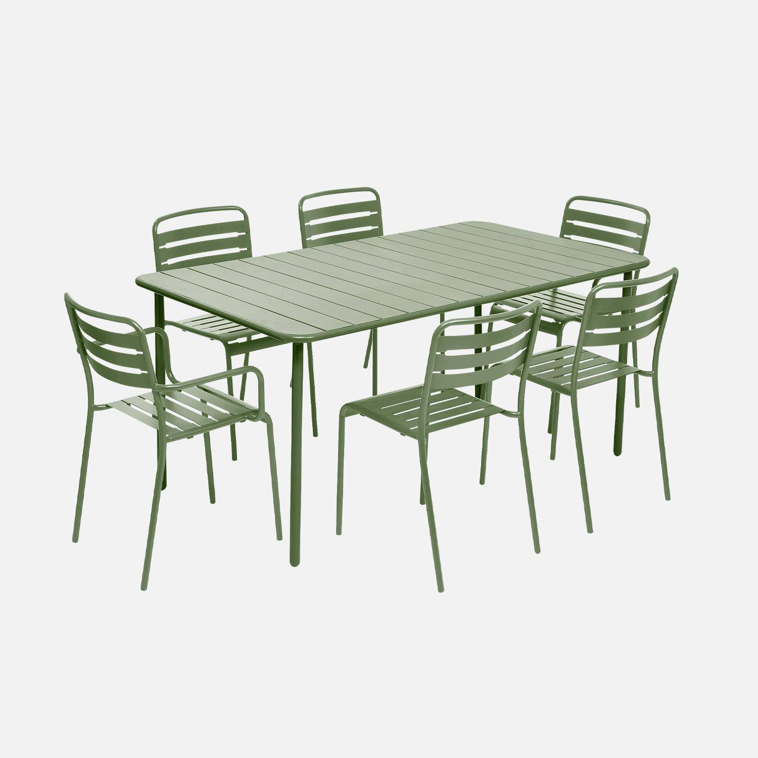 6-seater metal garden table with 2 armchairs and 4 chairs Green 160x90x72.5 cm - Amelia,sweeek,Photo4