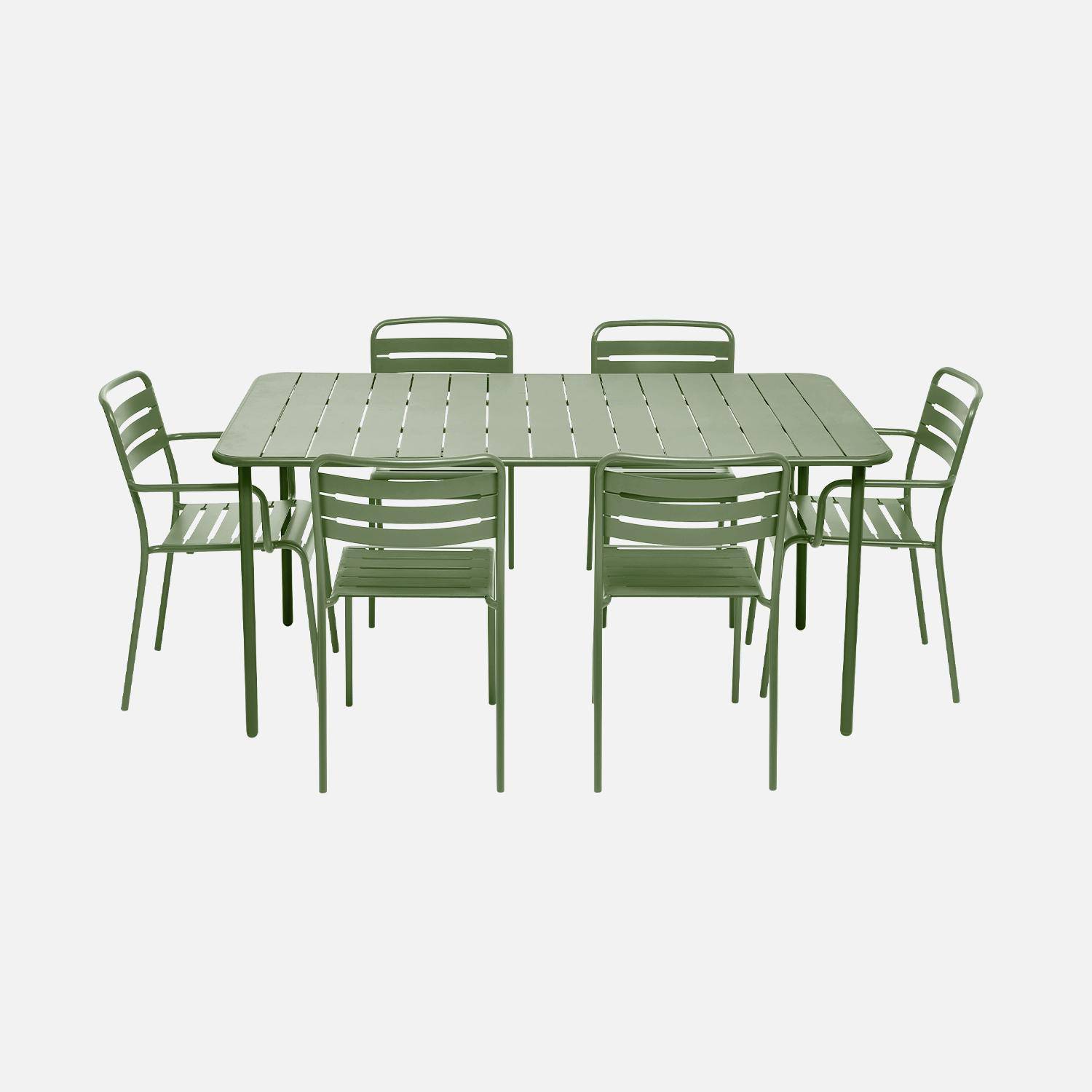 Tuintafel van metaal + 6 stoelen, waarvan 2 met armleuning, groen, staal met roestwerende behandeling. Photo4
