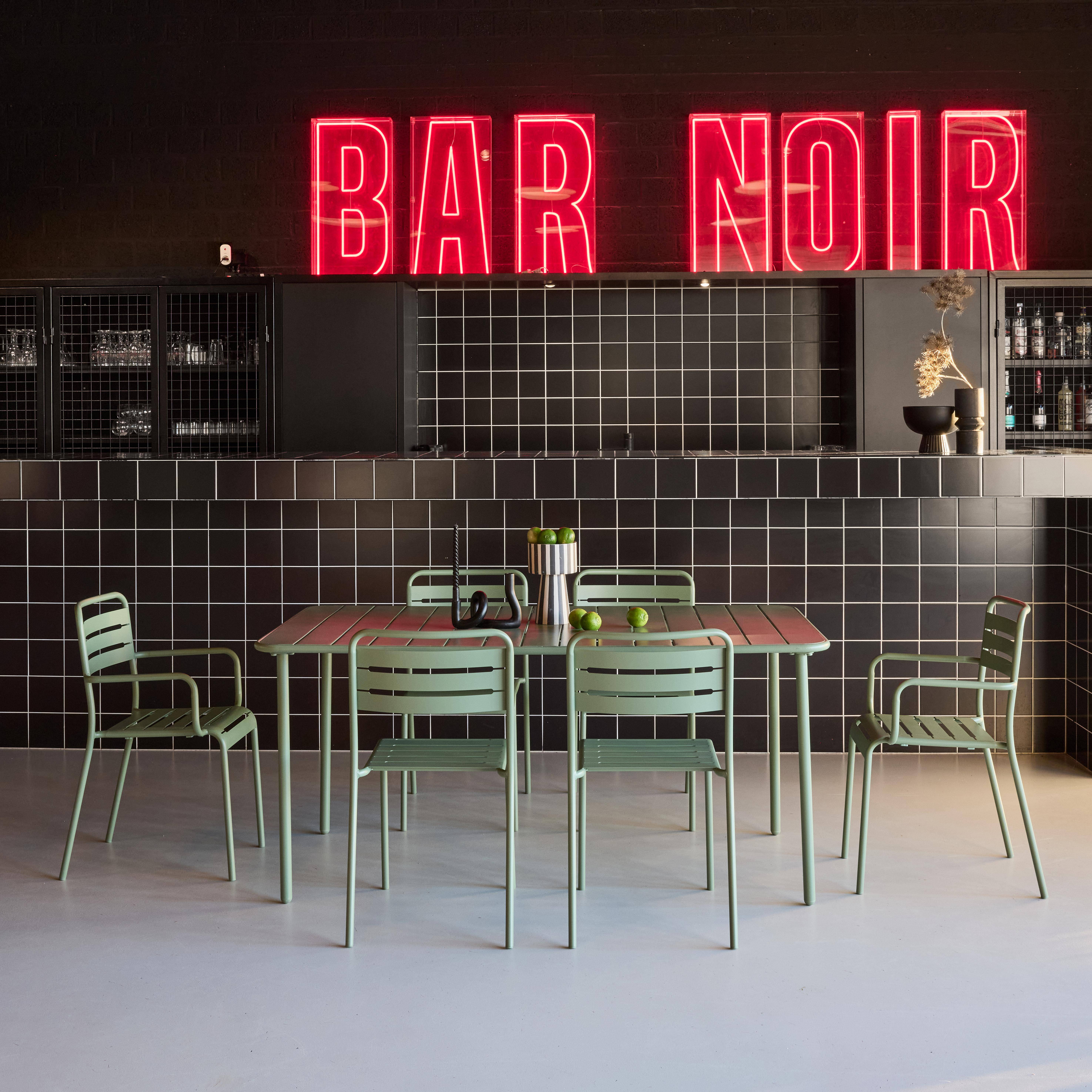 6-seater metal garden table with 2 armchairs and 4 chairs Green 160x90x72.5 cm - Amelia,sweeek,Photo2