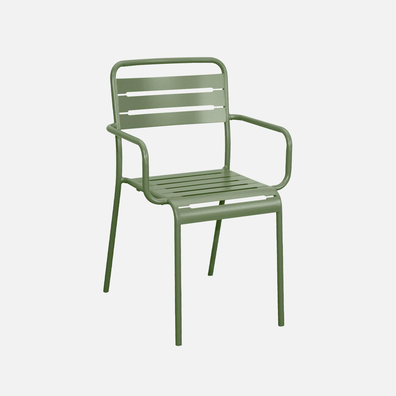 Tuintafel van metaal + 6 stoelen, waarvan 2 met armleuning, groen, staal met roestwerende behandeling. Photo7
