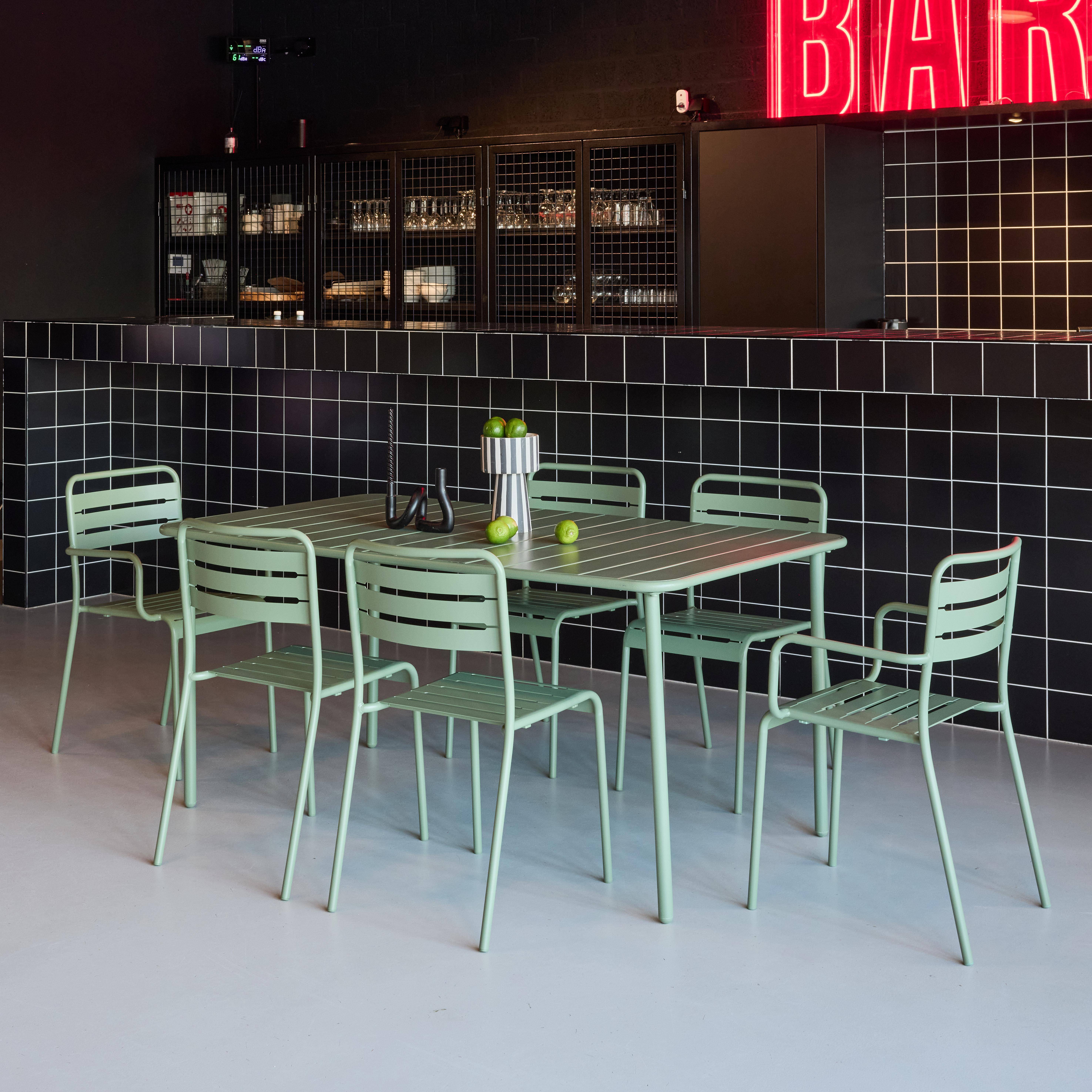 Mesa de jardín de metal 2 sillones 4 sillas, Amelia, Verde, 160x90x72.5 cm,sweeek,Photo2