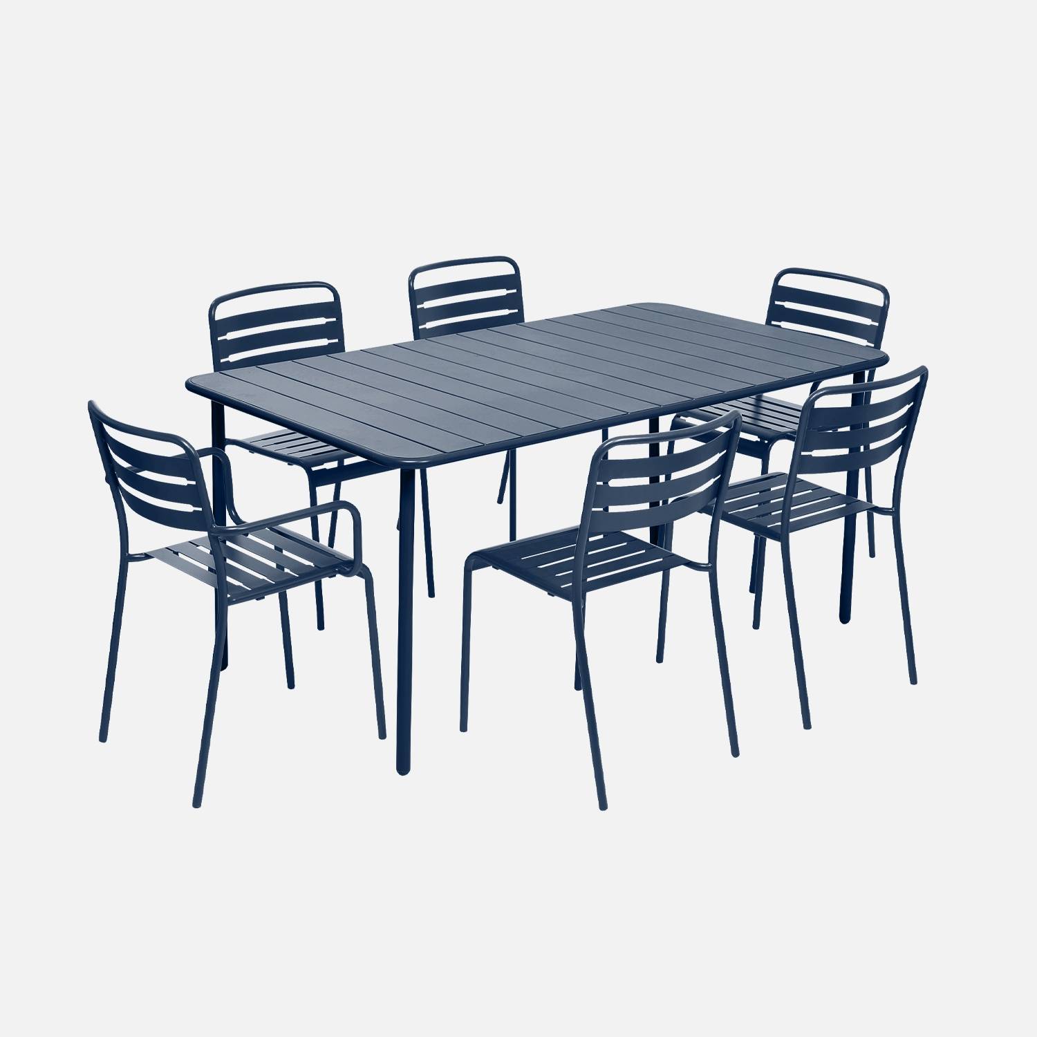Tuintafel van metaal + 6 stoelen in marineblauw