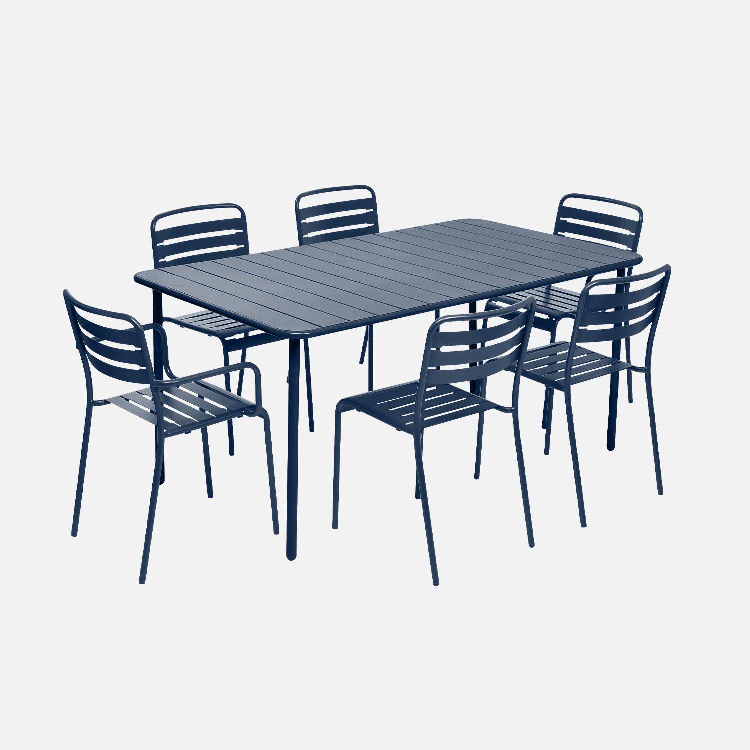Table de jardin métal + 2 fauteuils et 4 chaises, bleu marine, acier traitement anti rouille Photo3