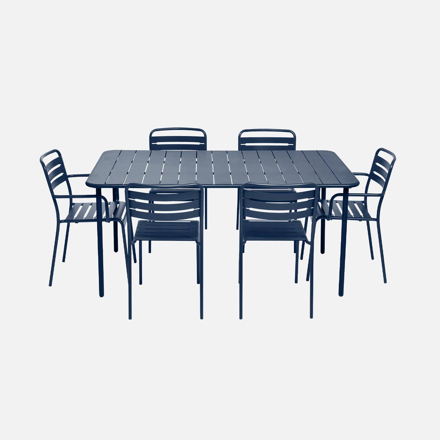 Table de jardin métal + 2 fauteuils et 4 chaises, bleu marine, acier traitement anti rouille,sweeek,Photo4