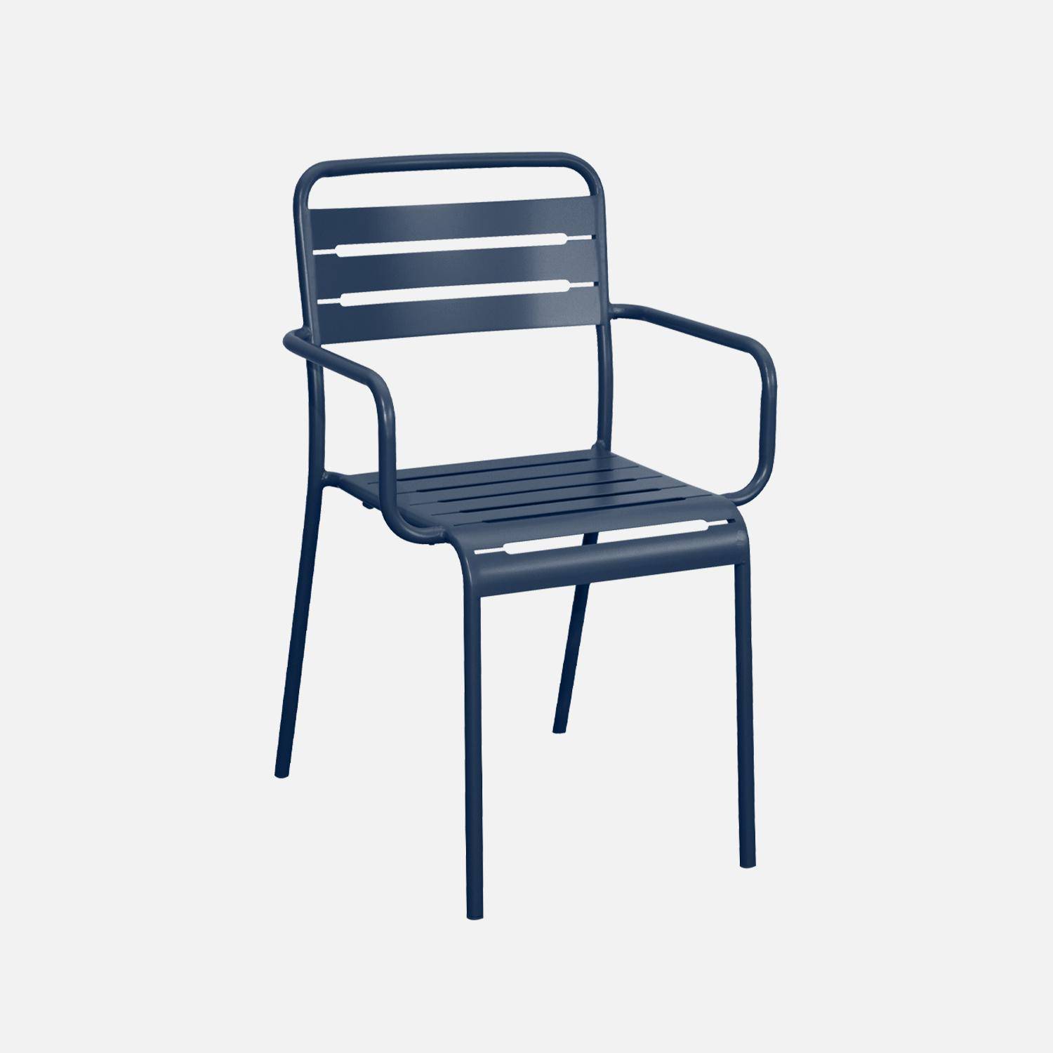 Table de jardin métal + 2 fauteuils et 4 chaises, bleu marine, acier traitement anti rouille,sweeek,Photo7