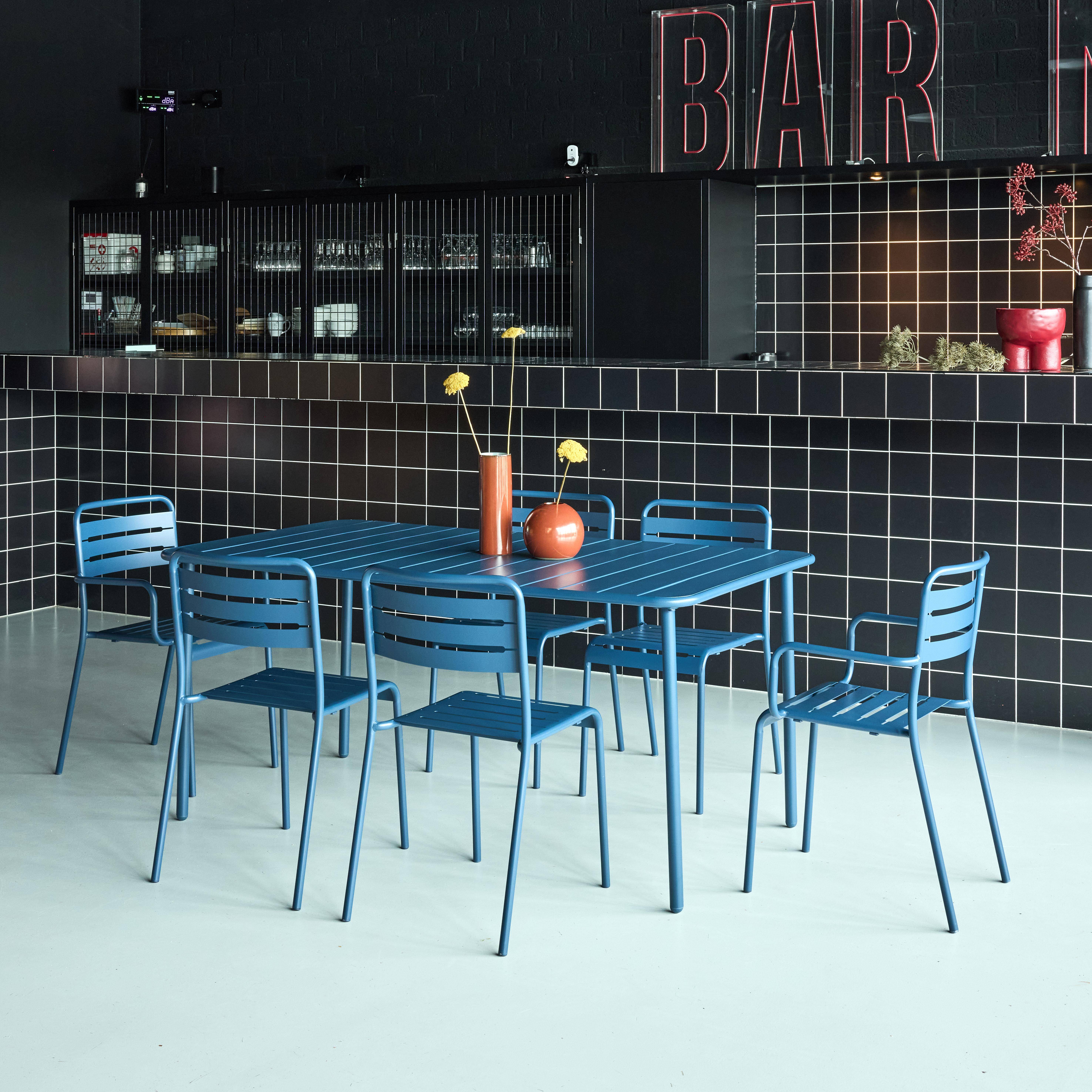 Tavolo da giardino in metallo, 2 poltrone e 4 sedie, Amelia, Blu navy, 160x90x72.5 cm Photo2