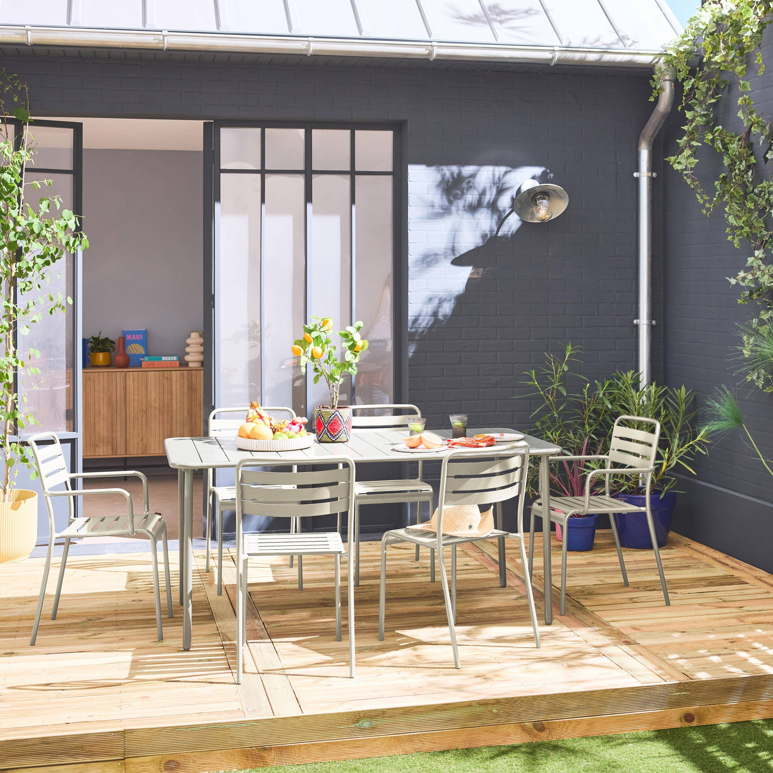 Table de jardin métal + 2 fauteuils et 4 chaises, beige, acier traitement anti rouille,sweeek,Photo2