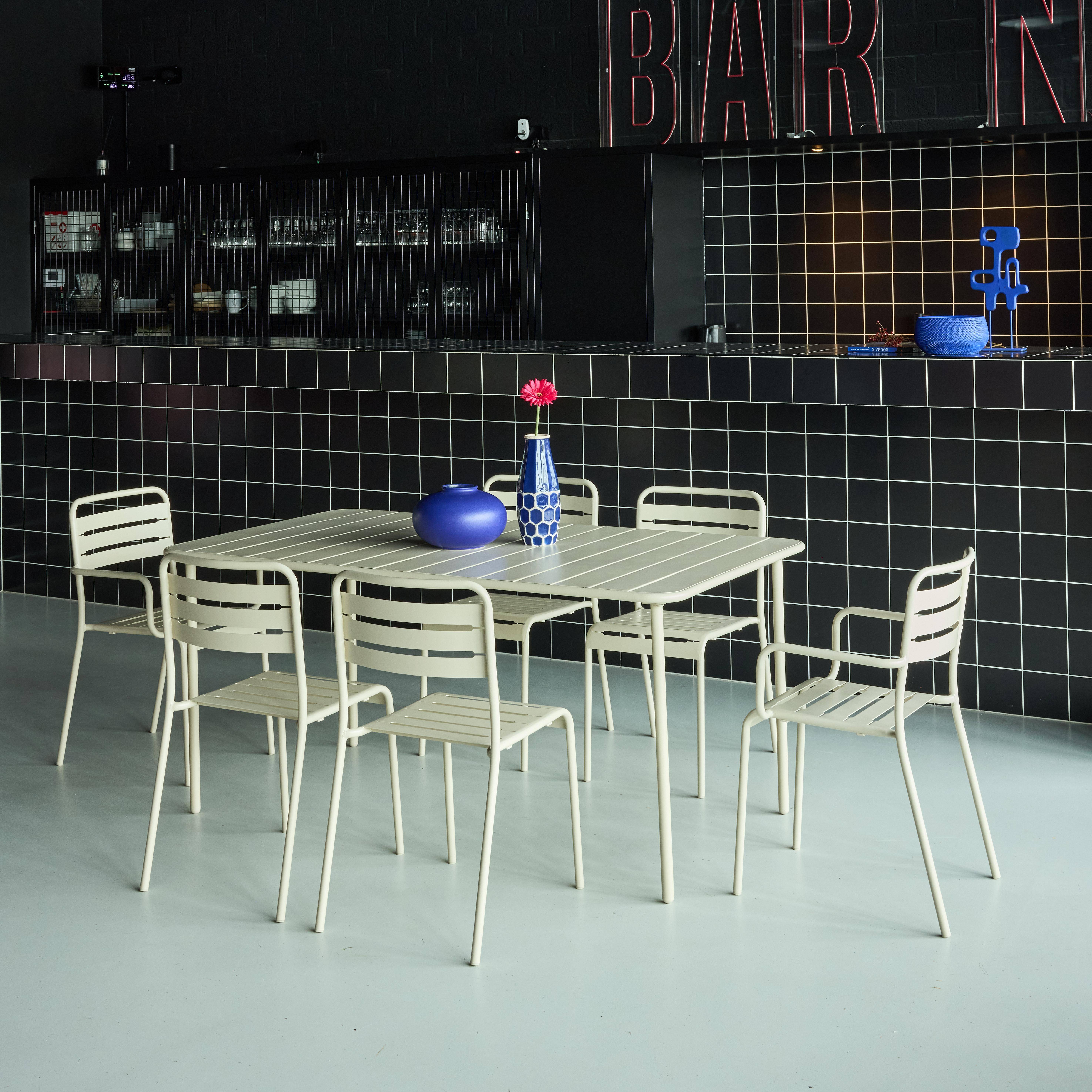 Tavolo da giardino in metallo, 2 poltrone e 4 sedie, Amelia, Beige, 160x90x72.5 cm Photo2