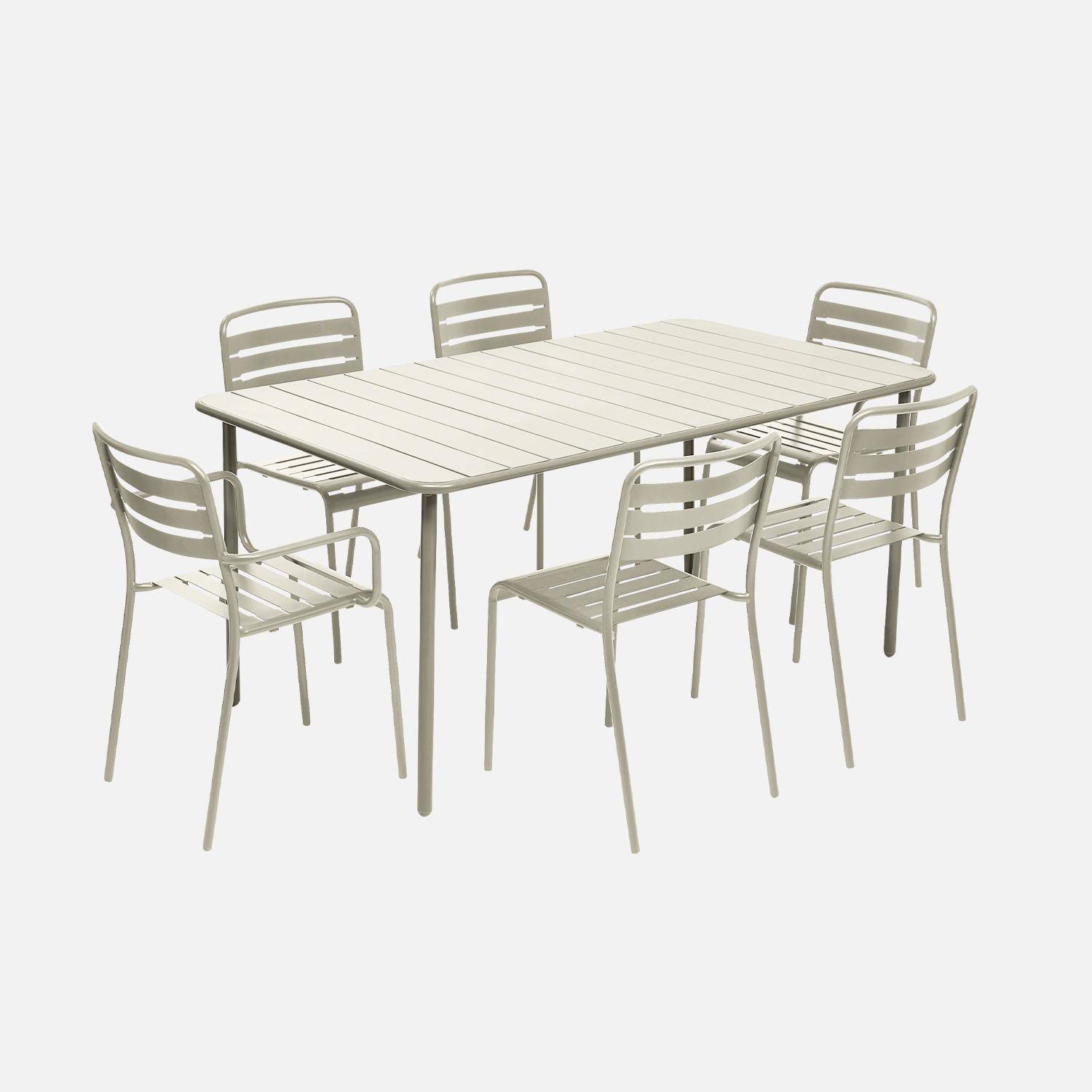 Table de jardin métal + 2 fauteuils et 4 chaises, beige, acier traitement anti rouille Photo3