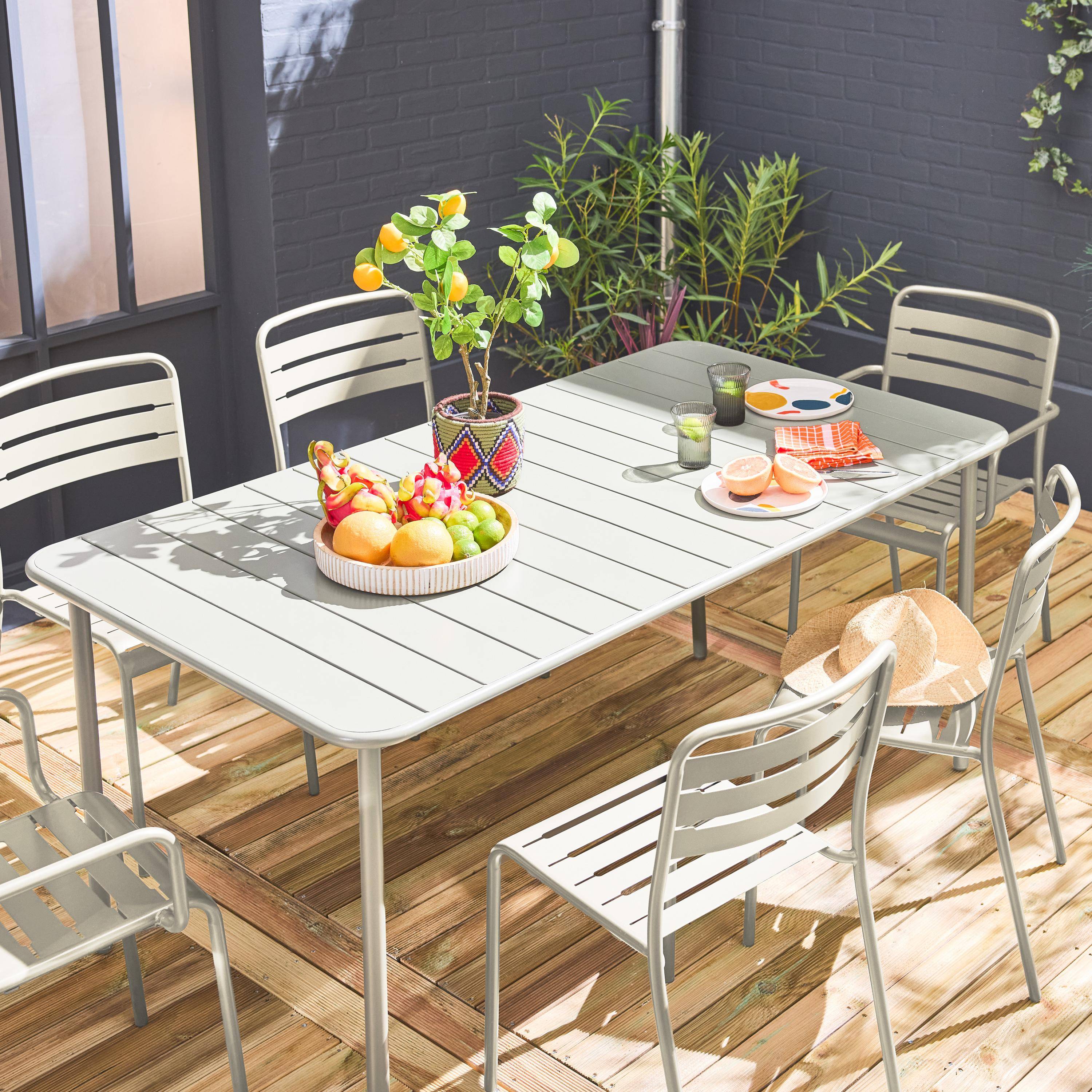 Table de jardin métal + 2 fauteuils et 4 chaises, beige, acier traitement anti rouille,sweeek,Photo1