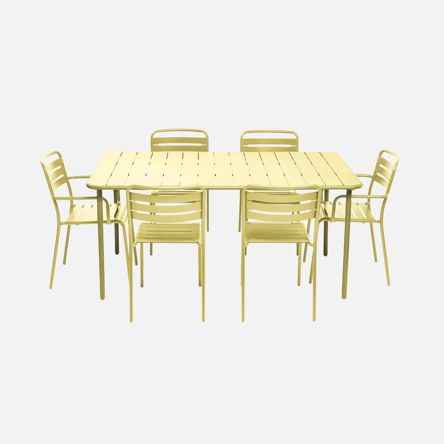 Table de jardin métal + 2 fauteuils et 4 chaises, jaune, acier traitement anti rouille Photo4