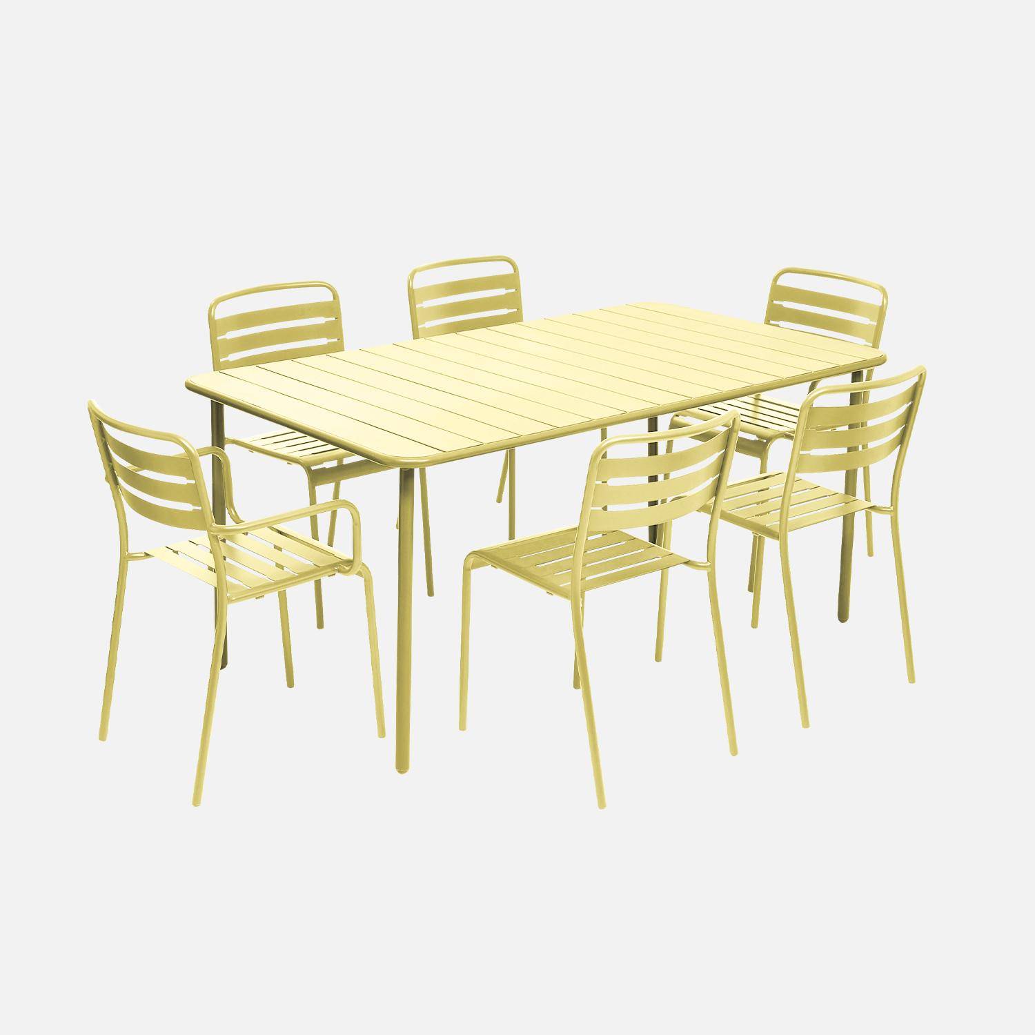 Table de jardin métal + 2 fauteuils et 4 chaises, jaune, acier traitement anti rouille,sweeek,Photo4