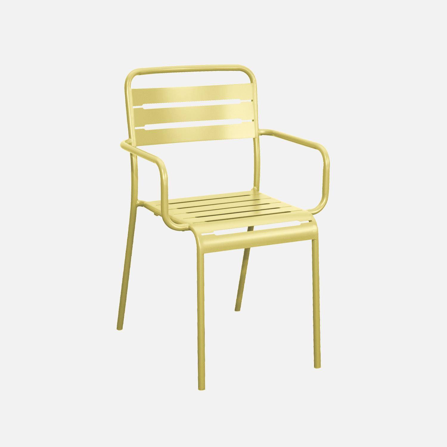 Table de jardin métal + 2 fauteuils et 4 chaises, jaune, acier traitement anti rouille,sweeek,Photo7