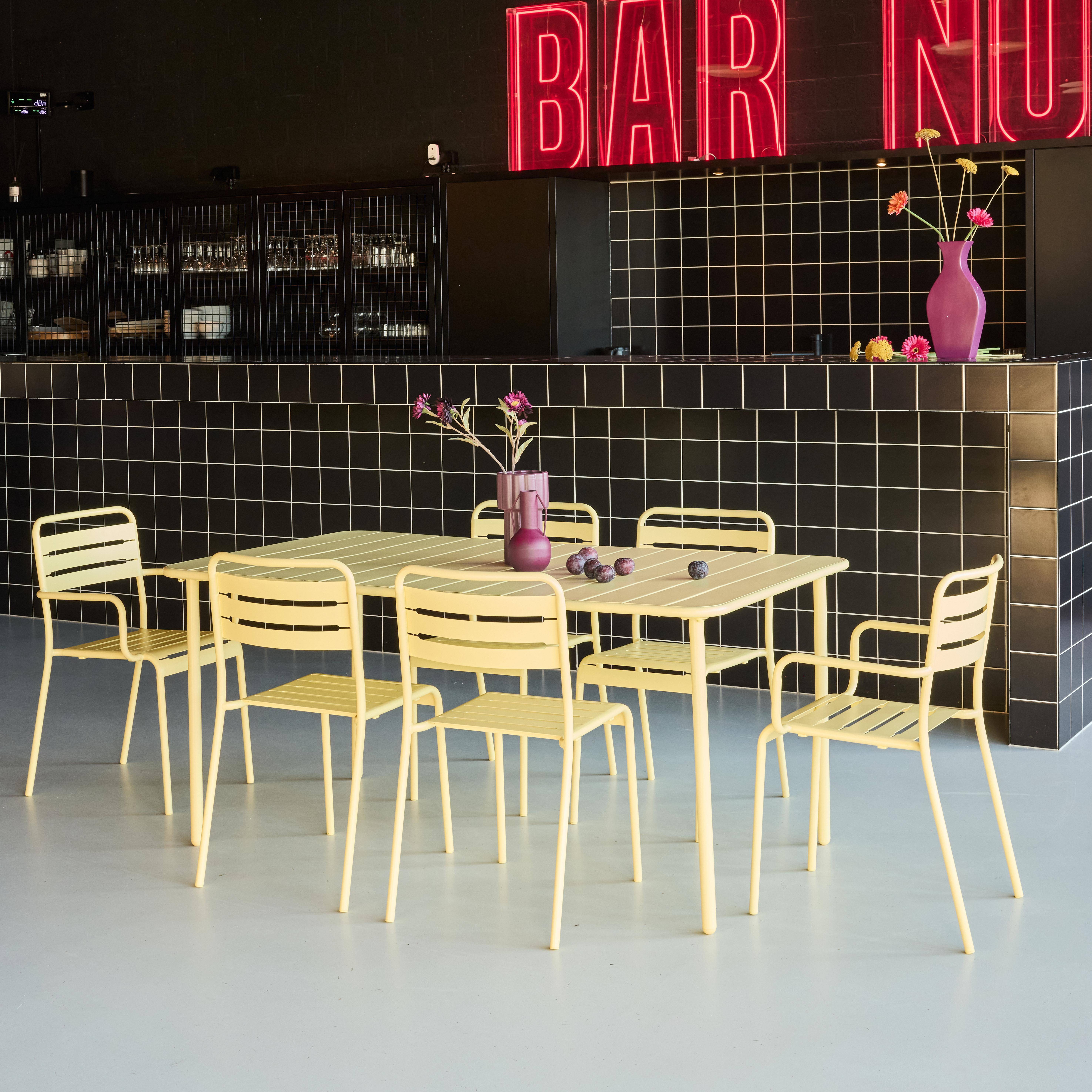 Gartentisch aus Stahl  + 2 Sessel und 4 Stühle, gelb, Rostschutzbehandlung - Amelia,sweeek,Photo2