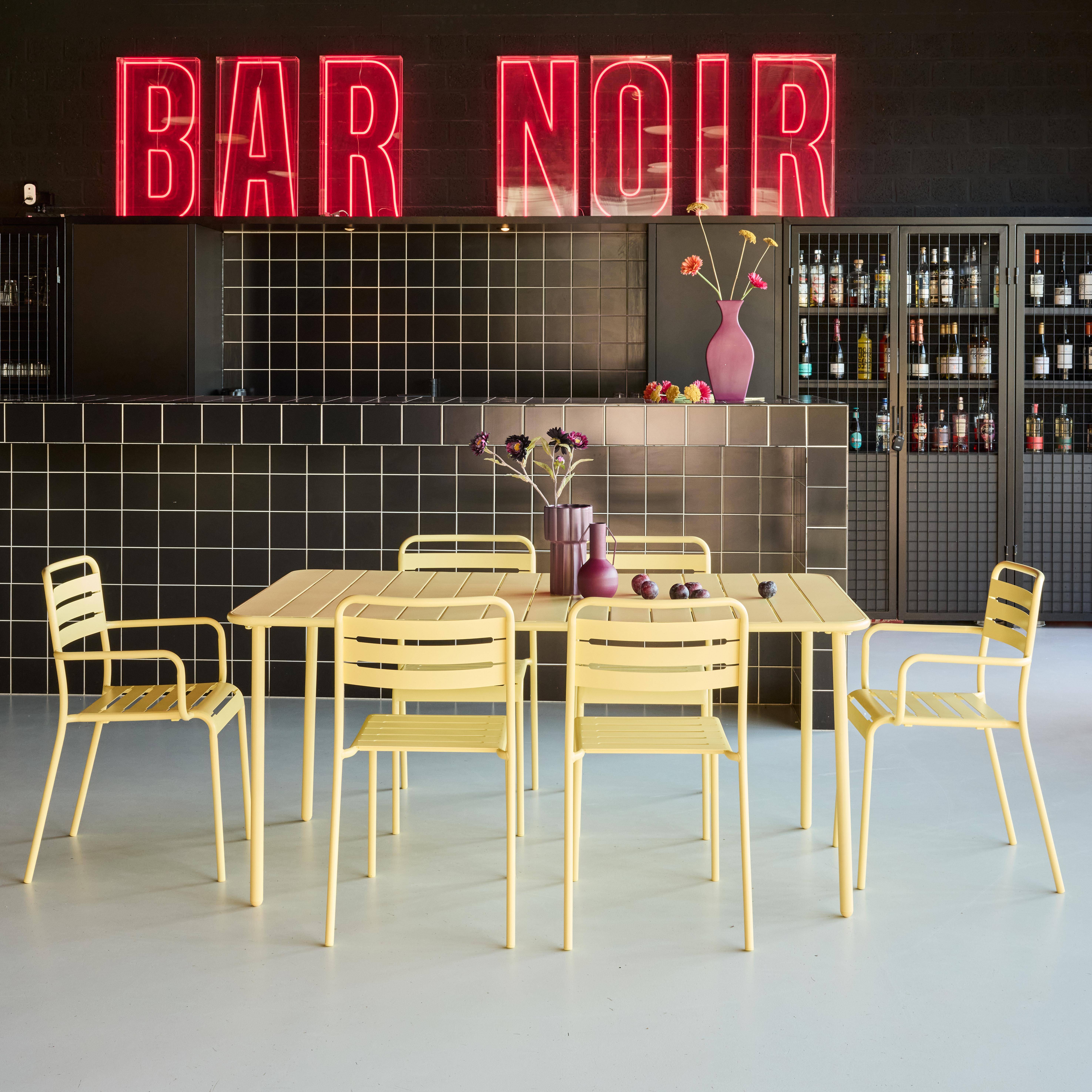 Table de jardin métal + 2 fauteuils et 4 chaises, jaune, acier traitement anti rouille,sweeek,Photo2