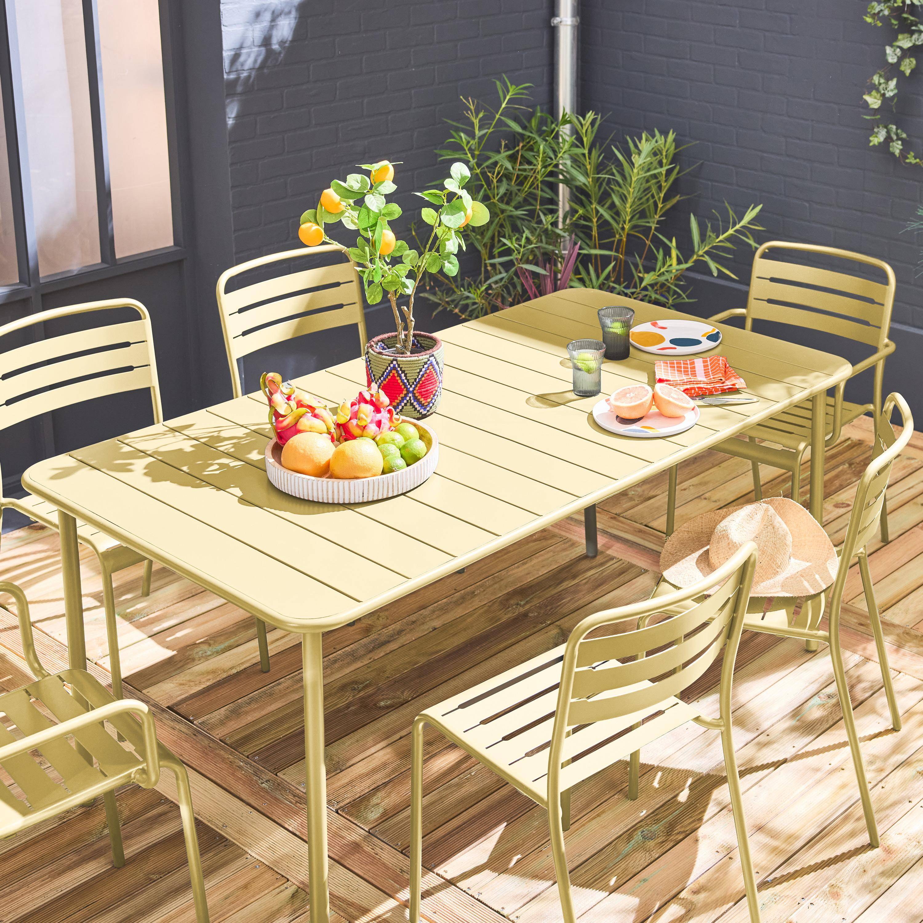 Table de jardin métal + 2 fauteuils et 4 chaises, jaune, acier traitement anti rouille Photo2