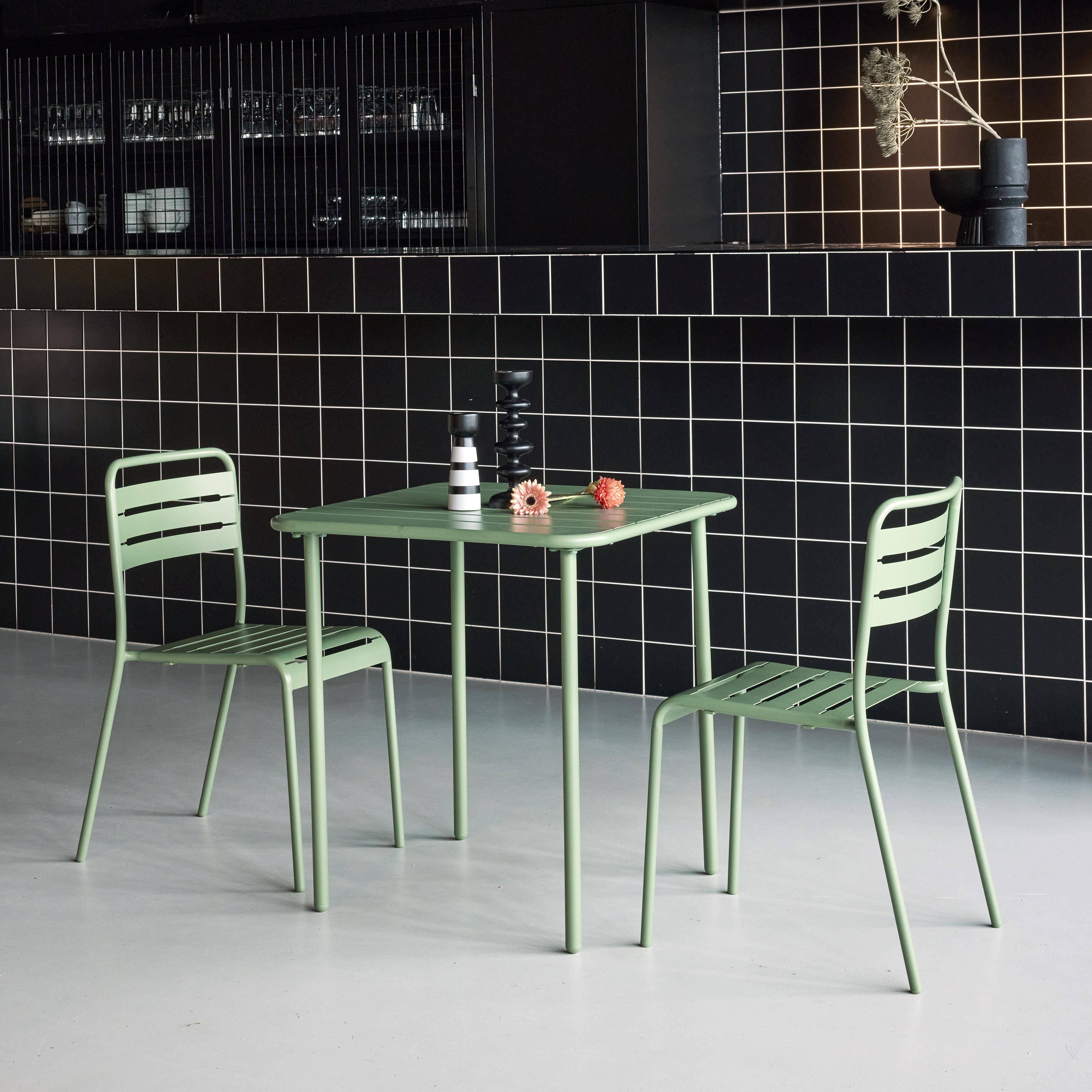 Tuintafel met 2 stoelen groen 70 x 70 x 72,5cm - Amélia,sweeek,Photo2