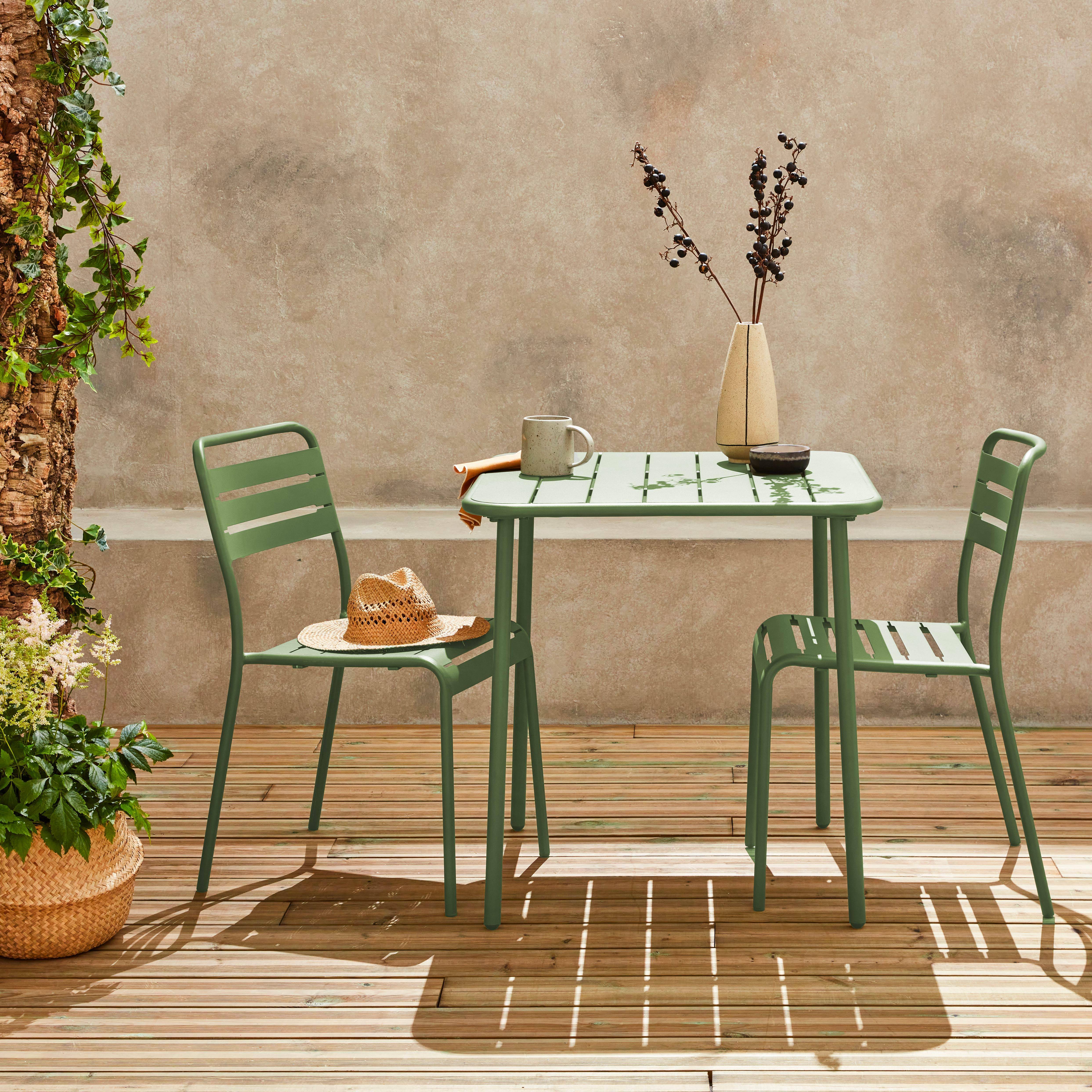 Groene metalen tuintafel Amélia met 2 stoelen Photo2