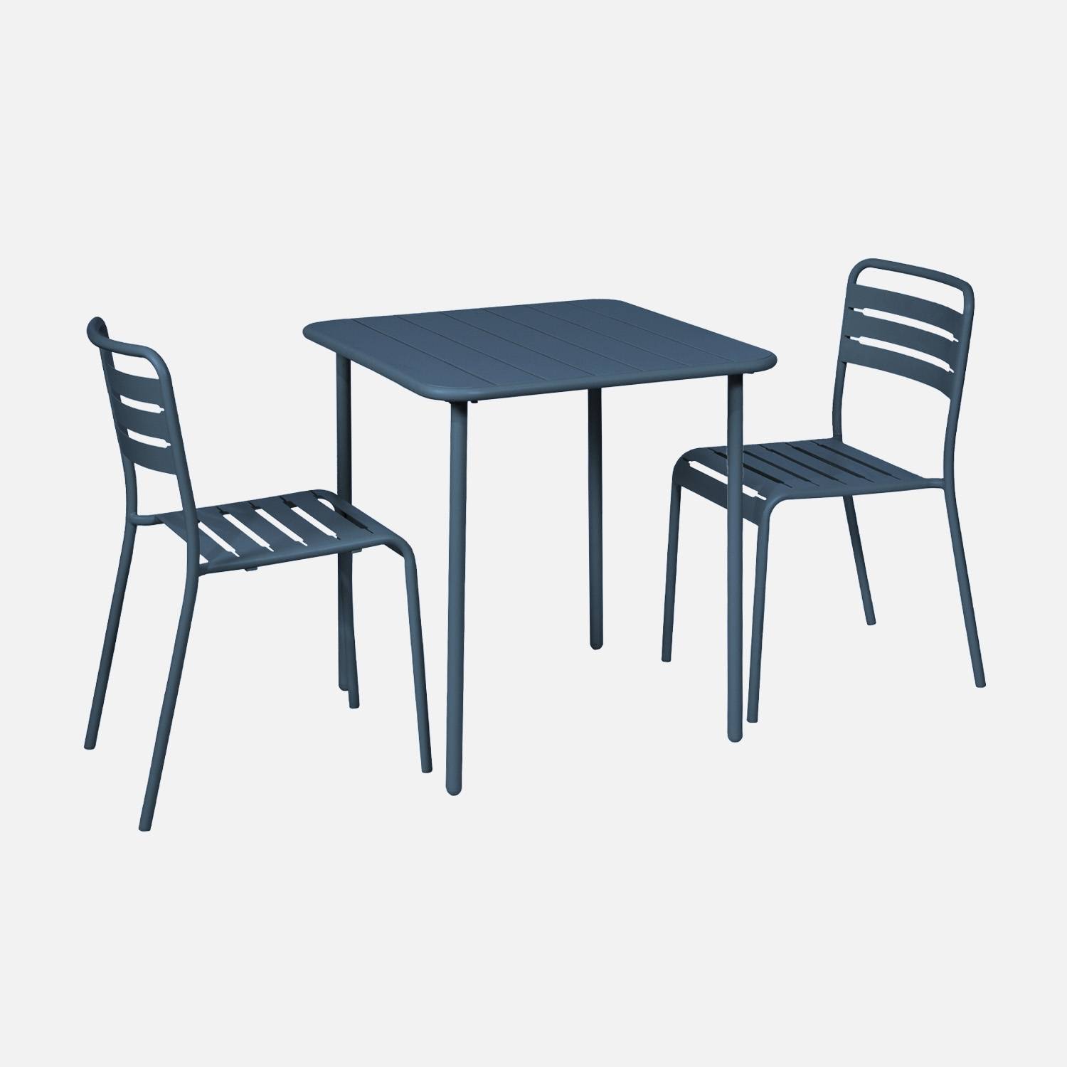 Table de jardin métal 2 chaises bleu marine