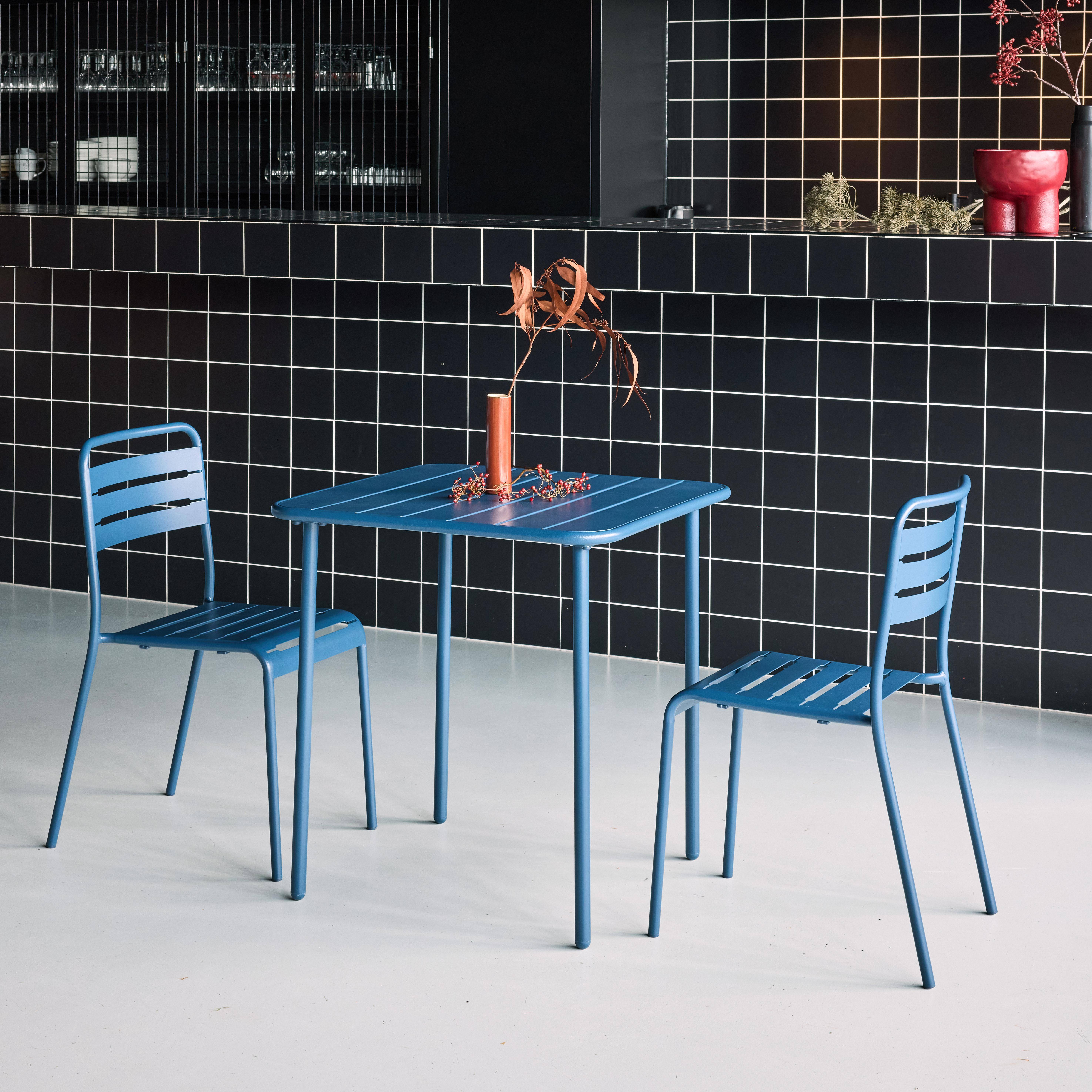 Set tavolo da giardino in metallo con 2 sedie, Amelia, Blu navy, 70x70x72.5 cm Photo2