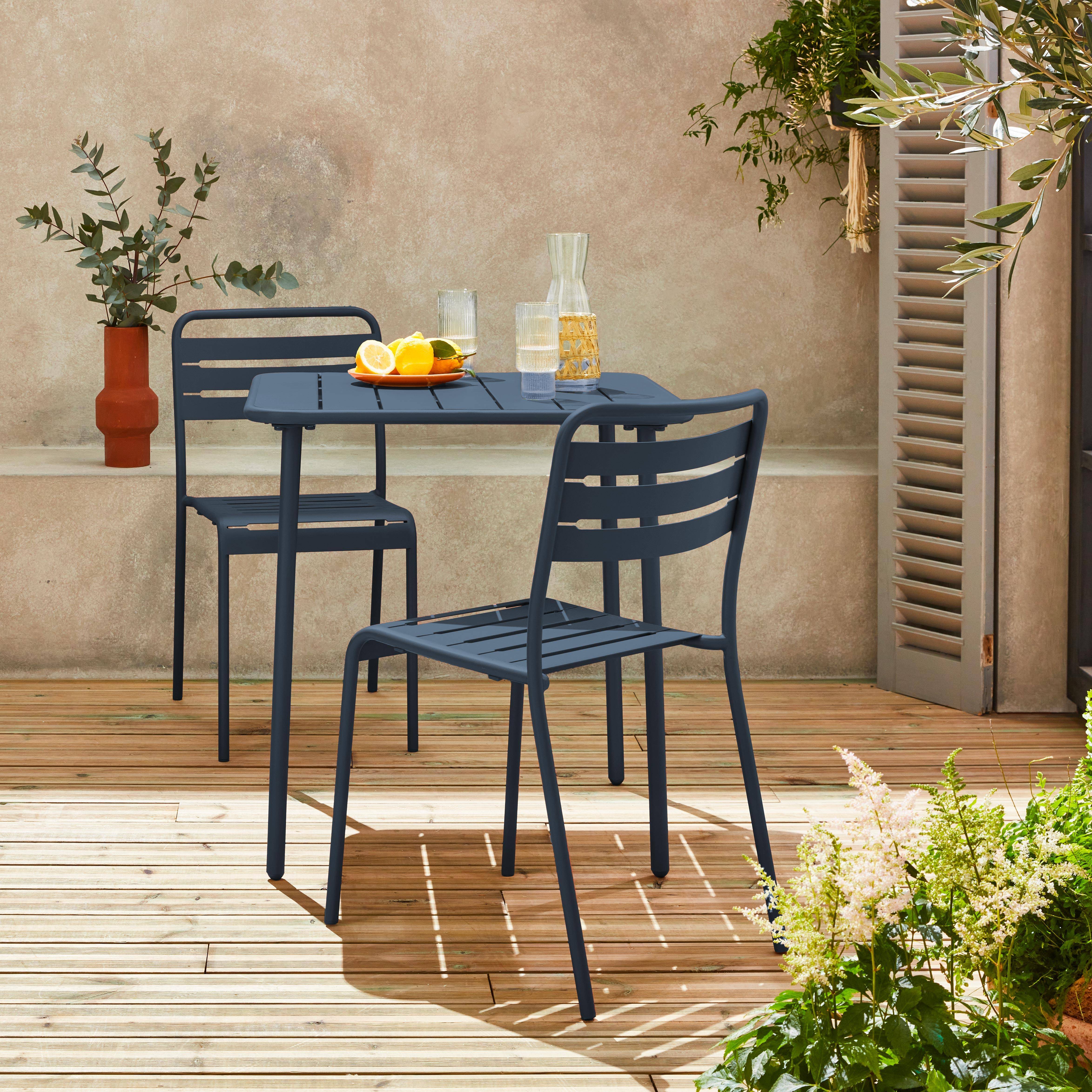 Tuinset van marineblauw metaal Amélia met 2 stoelen Photo2