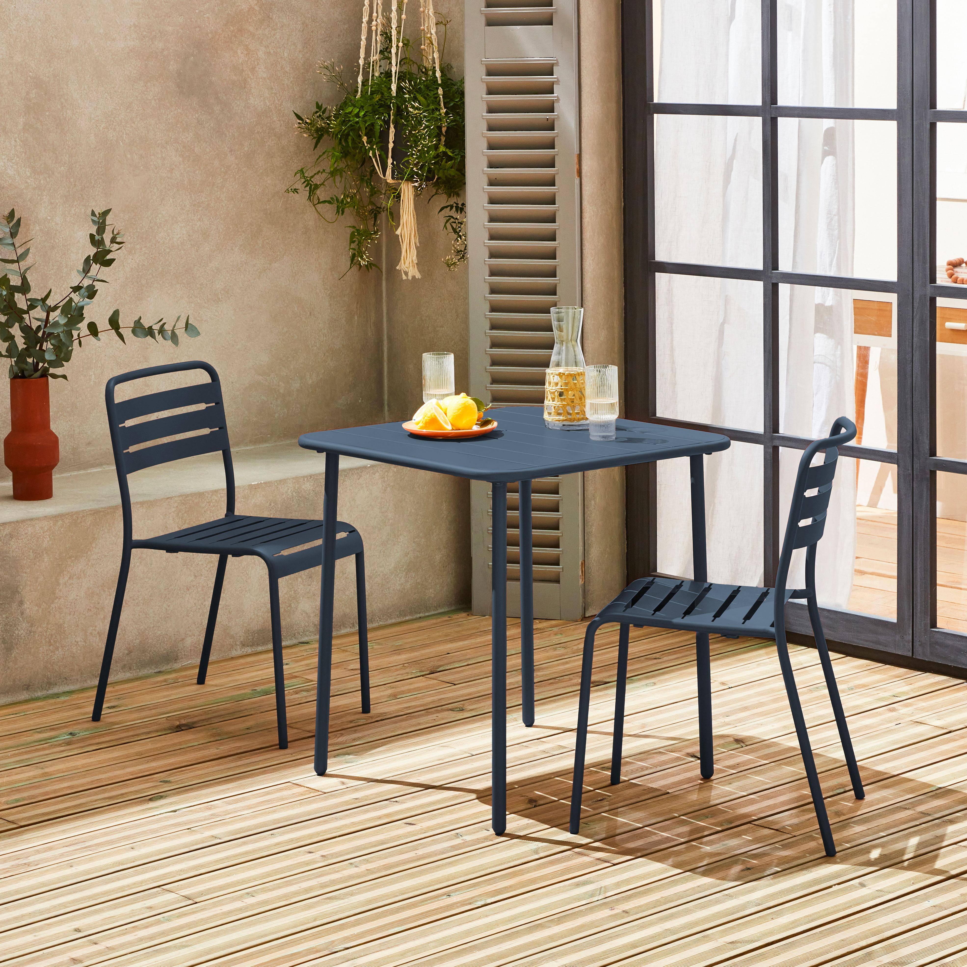 Set tavolo da giardino bistrot in acciaio con 2 sedie, 70cm Blu navy - 70x70x72.5 cm Photo1