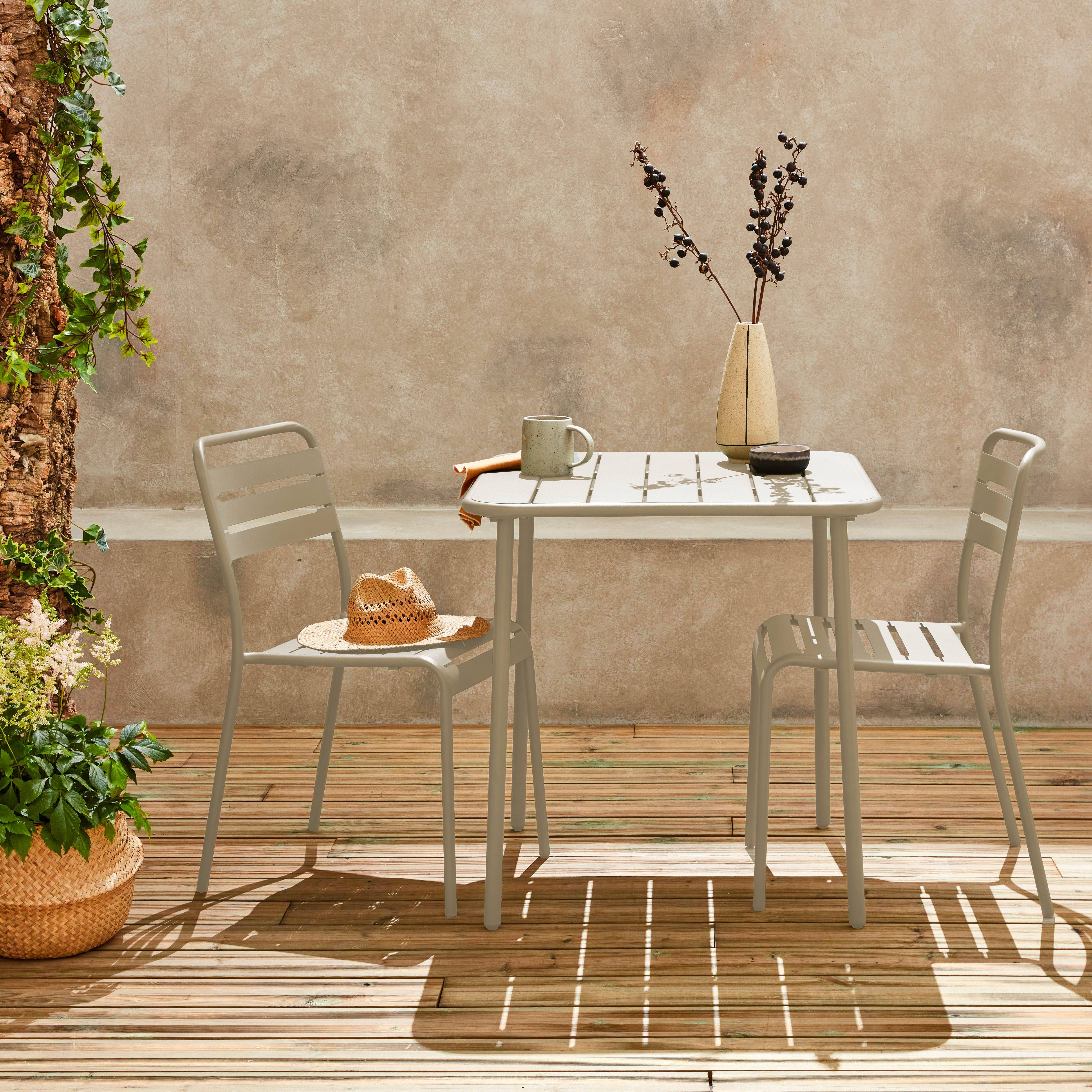 2-seater square steel garden table set with chairs, Amelia, Beige, 70x70x72.5 cm Photo2