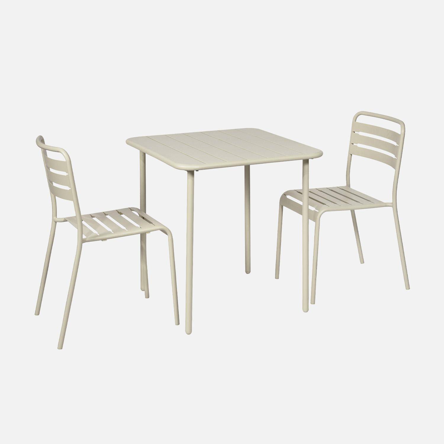 2-seater square steel garden table set with chairs, Amelia, Beige, 70x70x72.5 cm Photo3