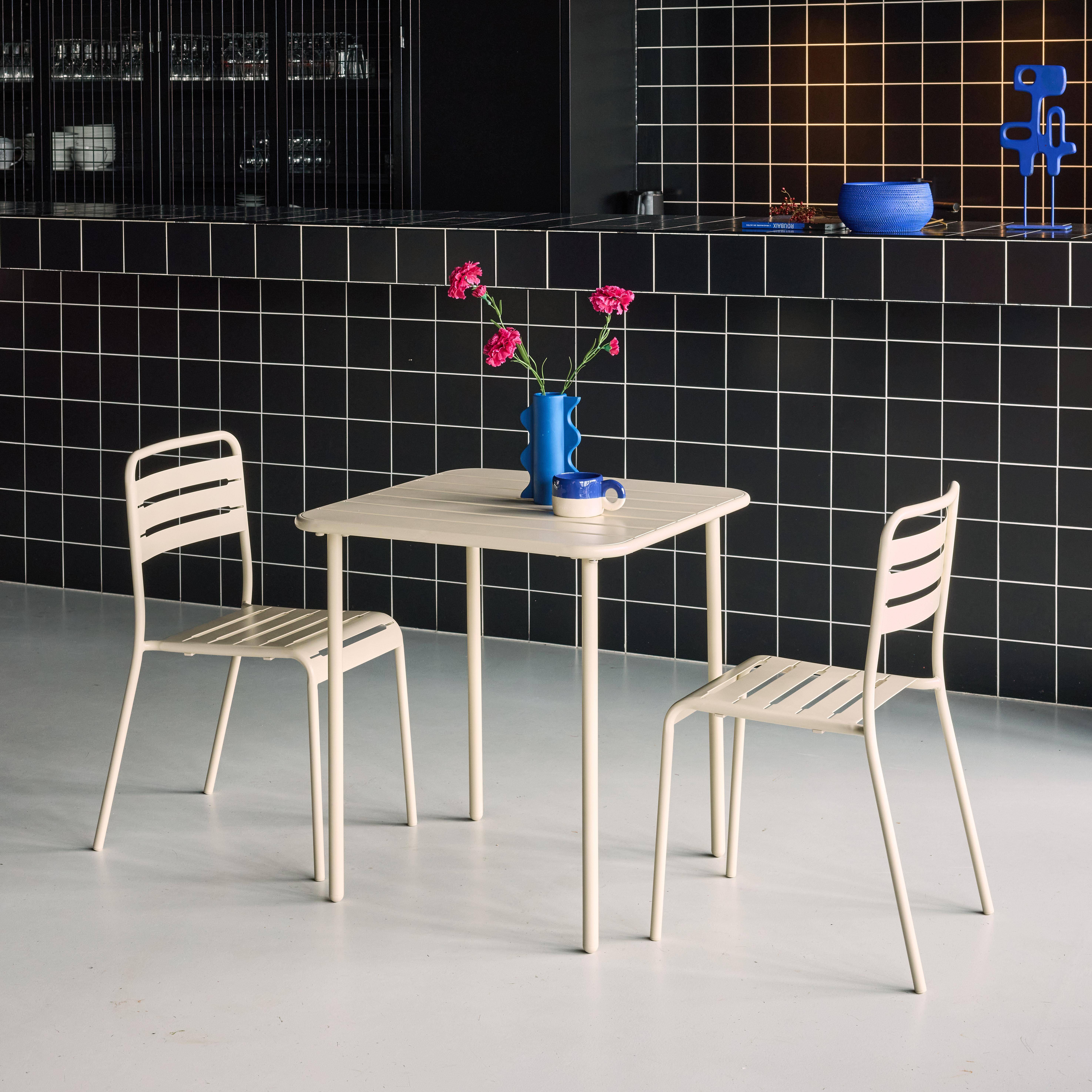 Mesa de jardín de metal con 2 sillas, Amelia, Beige, 70x70x72.5 cm Photo2