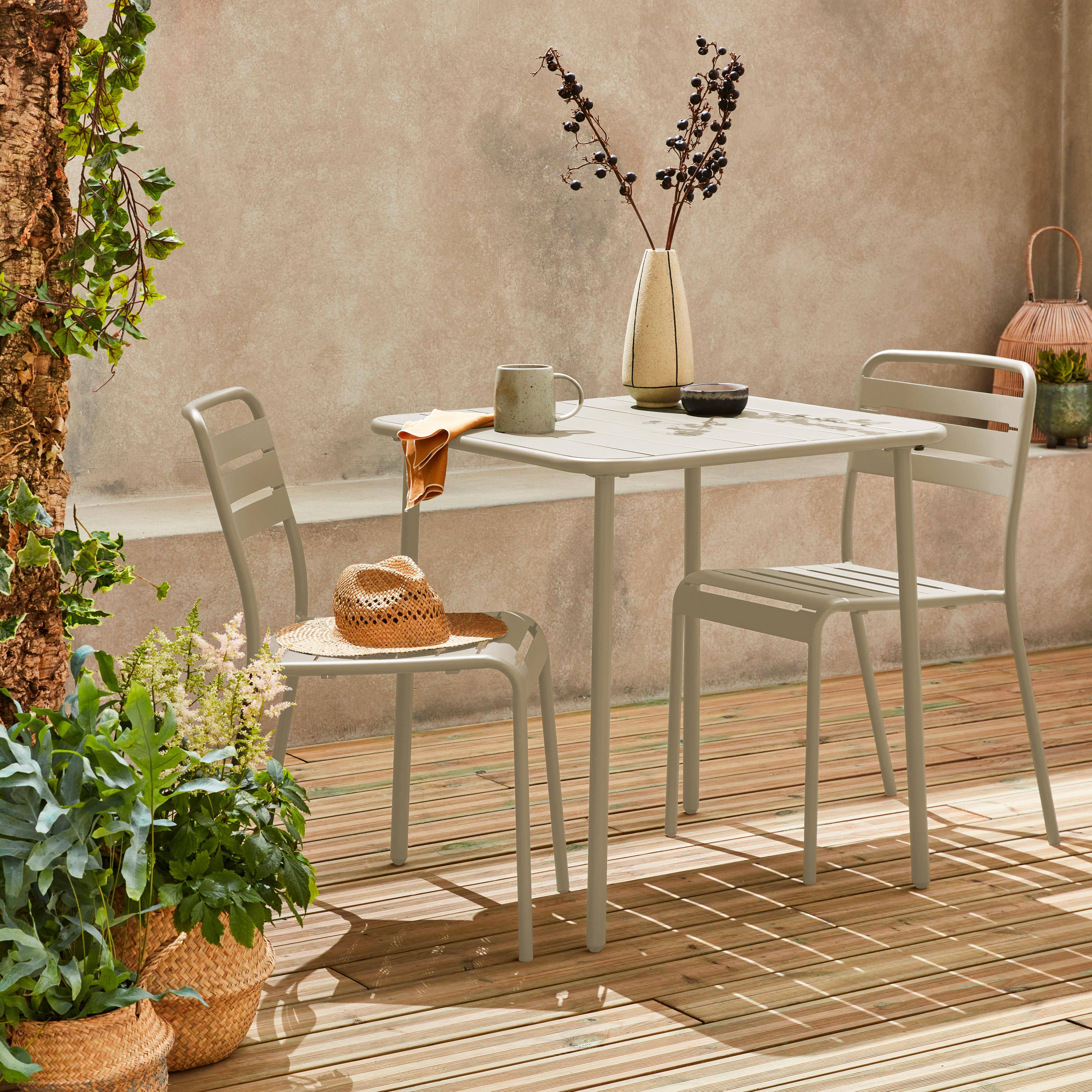 Set tavolo da giardino bistrot in metallo con 2 sedie Beige - 70x70x72.5 cm Photo1