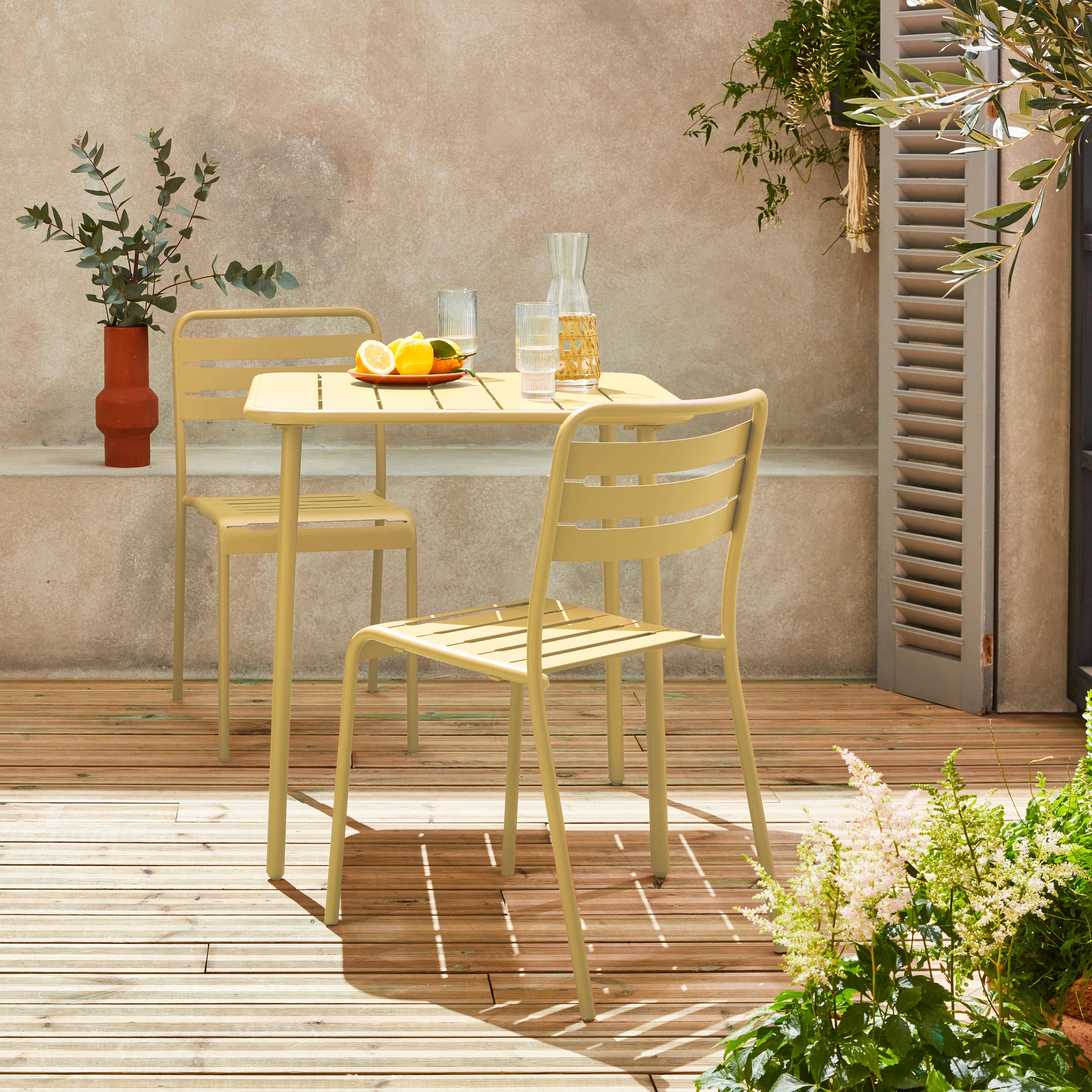 Mesa de jardín de metal con 2 sillas, Amelia, Amarillo, 70x70x72.5 cm Photo2