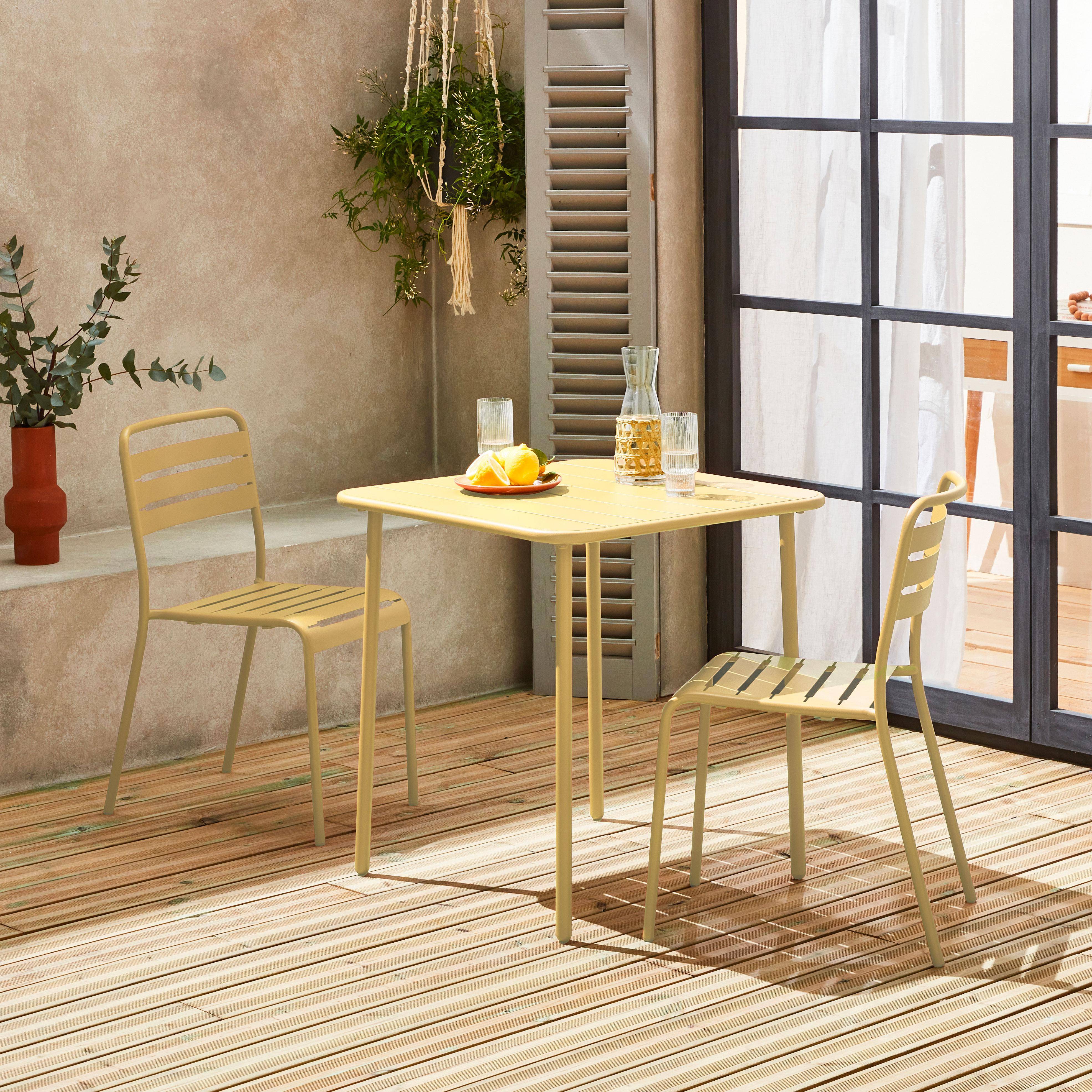 Mesa de jardín de metal con 2 sillas, Amelia, Amarillo, 70x70x72.5 cm Photo1