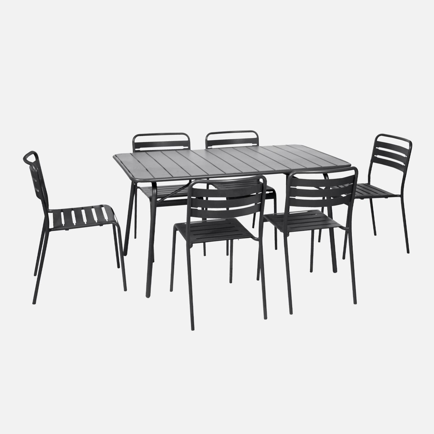 Table de jardin pliante métal 6 chaises, Amelia, anthracite, 141,2 x 80 x 72,5cm Photo1