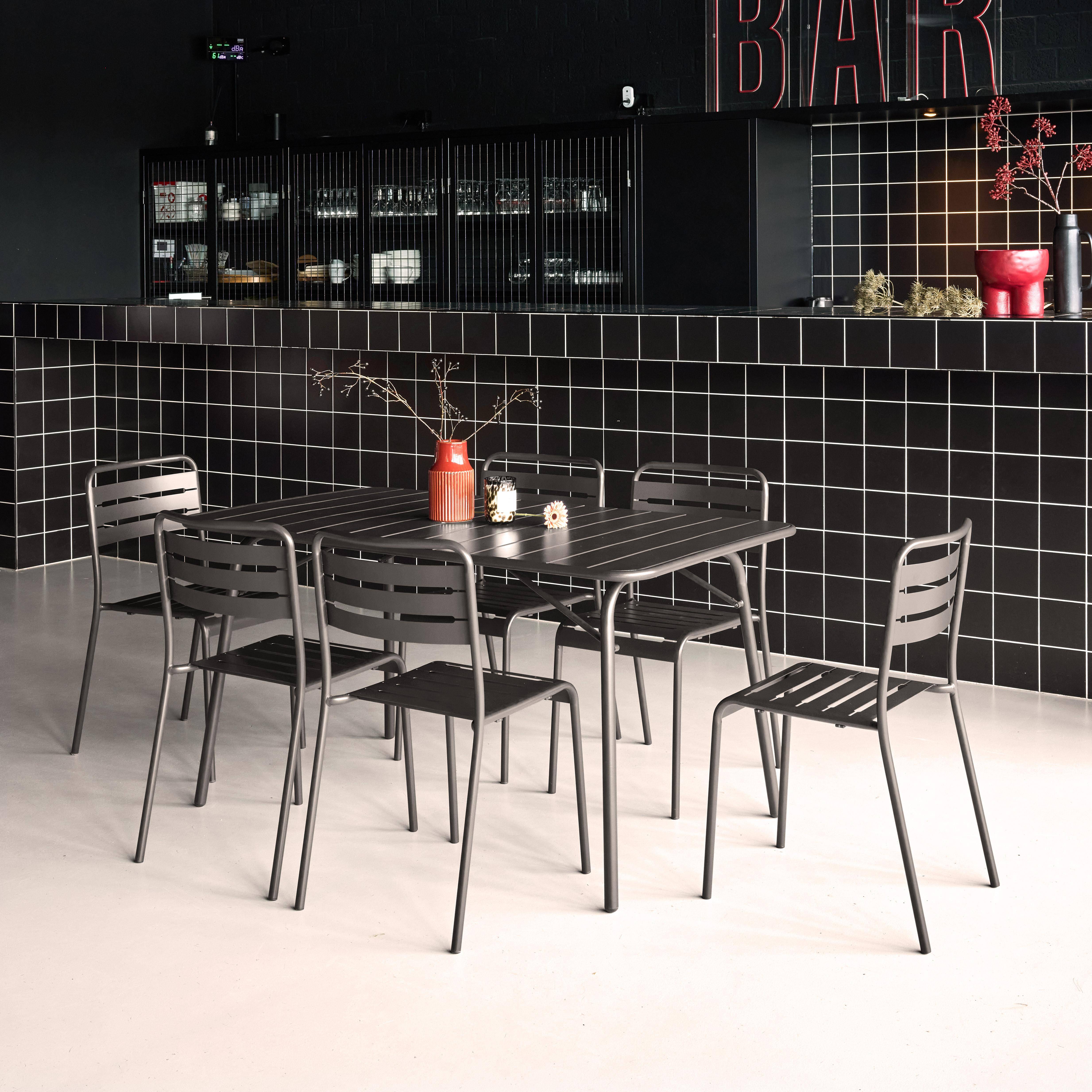 Table de jardin pliante métal 6 chaises, Amelia, anthracite, 141,2 x 80 x 72,5cm,sweeek,Photo2